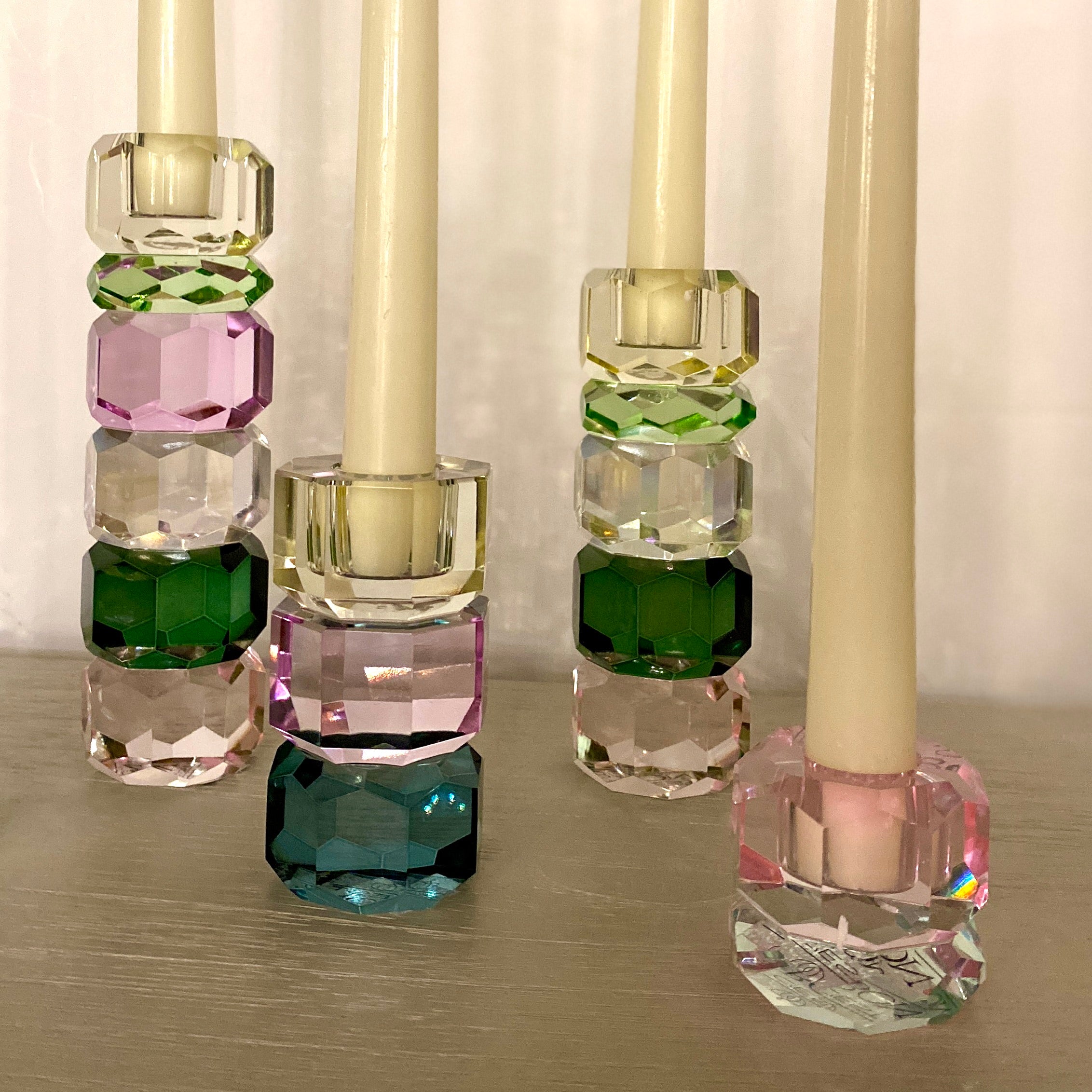 Cut Crystal Candleholder in Pastel Rainbow