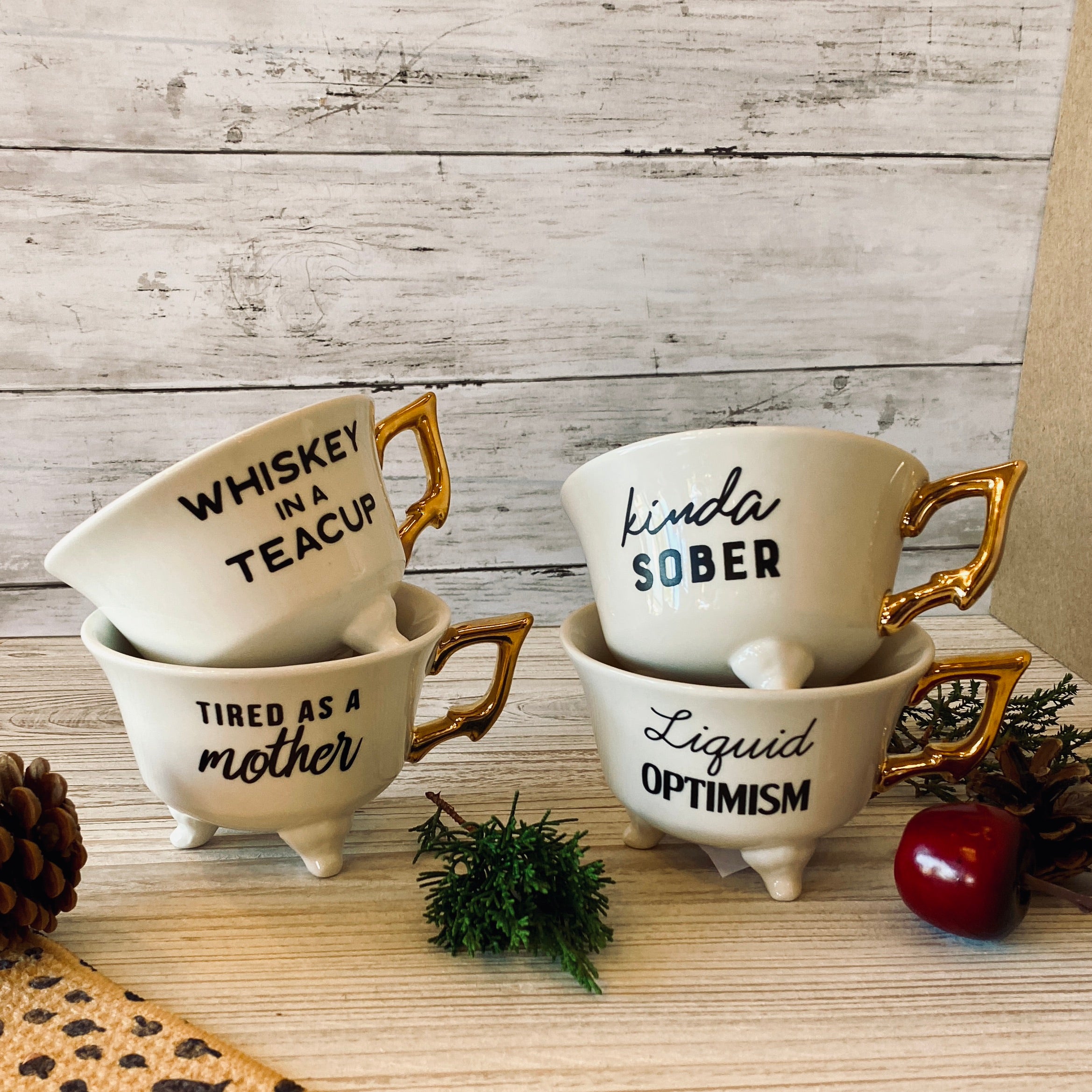 Teacup Talk Stoneware Teacup with Sayings