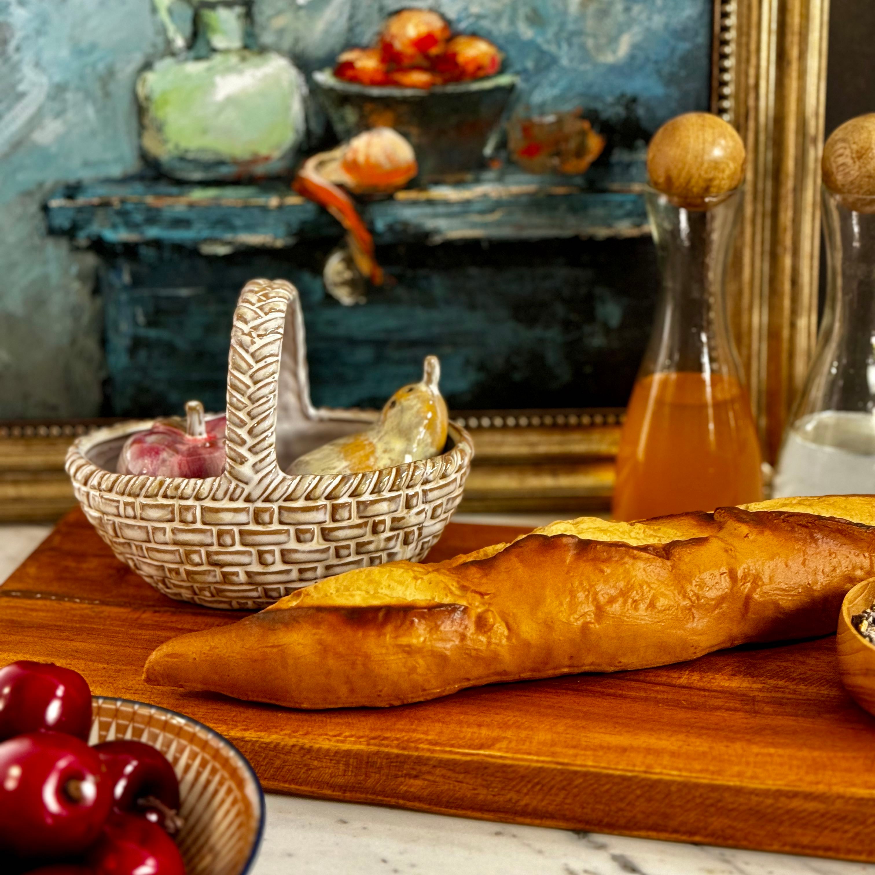 Stoneware Apple & Pear Salt and Pepper Shakers in Basket