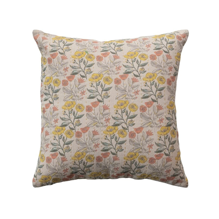 Flea Market Inspired Chambray Flowers Pillow