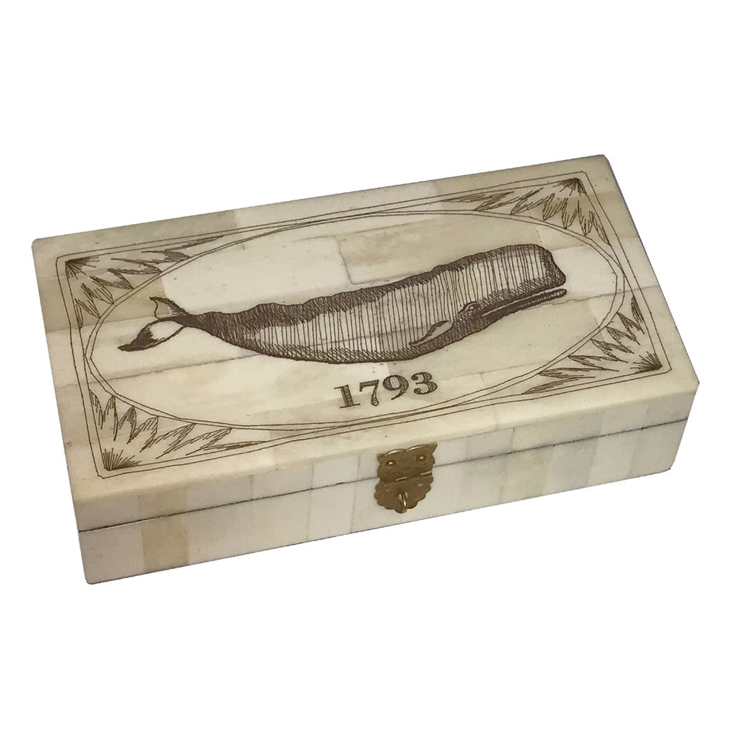 Whale 1793 Engraved Scrimshaw Bone Box