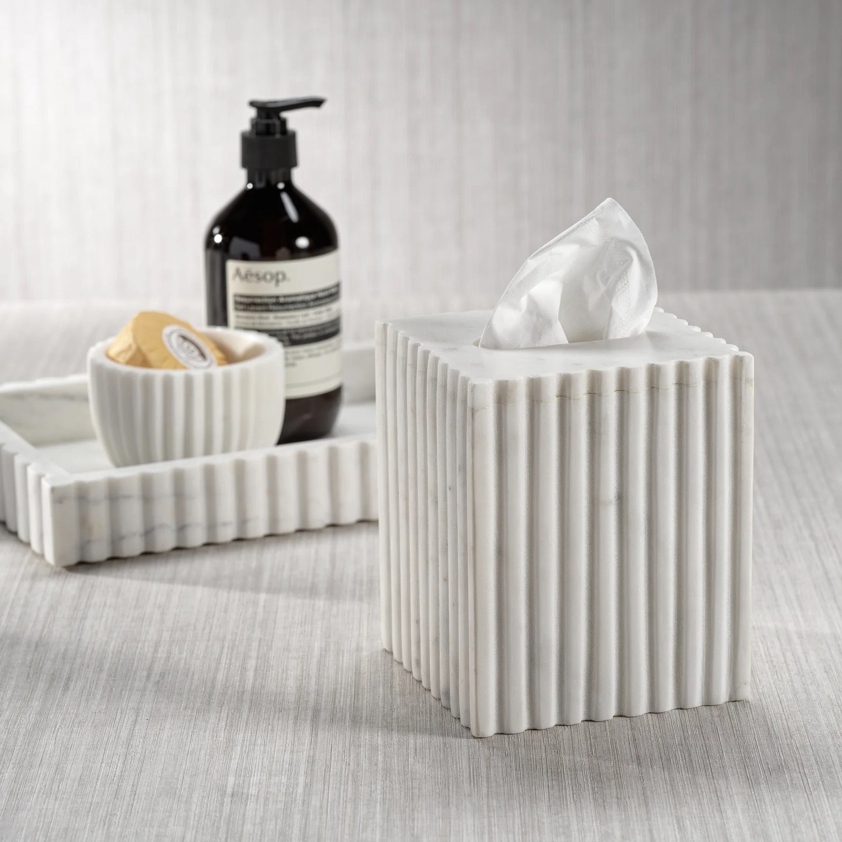 Fluted Marble Tissue Box