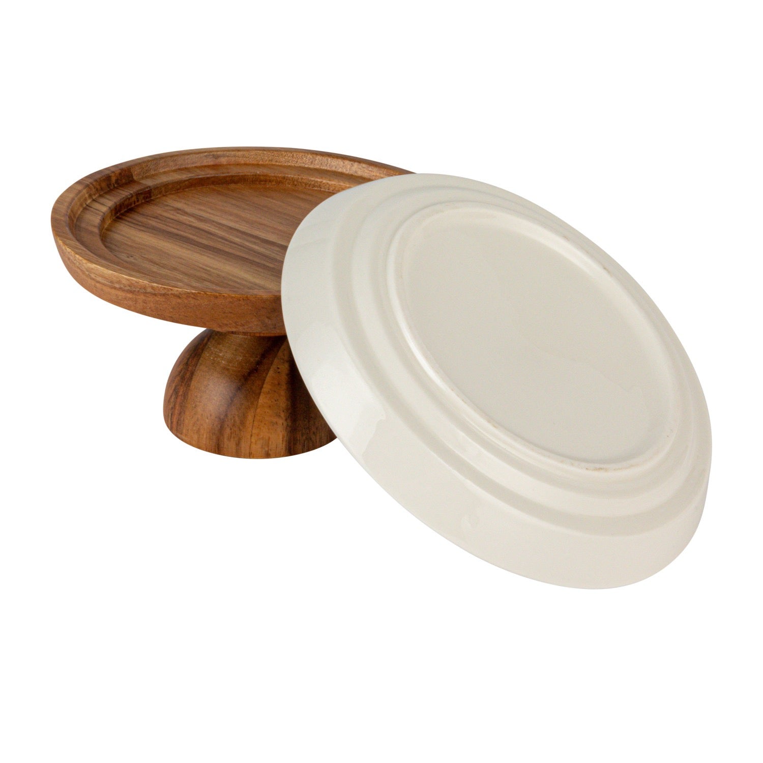 Wood Pedestasl Plate - Set of 2