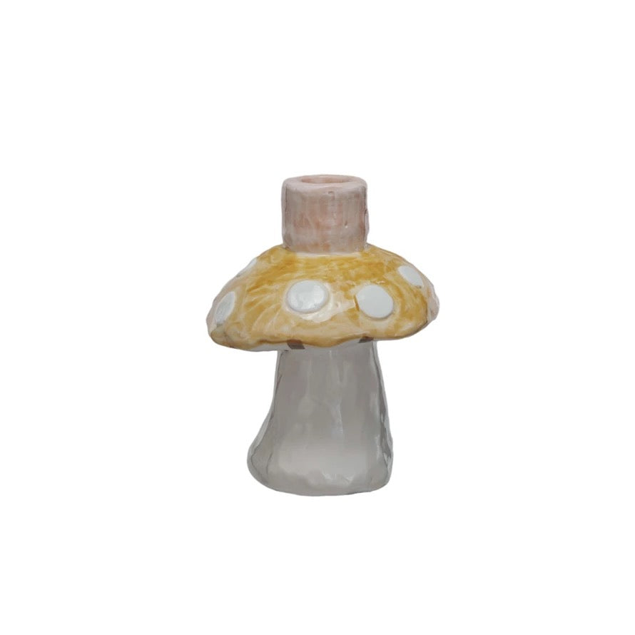 Whimsical Pink Mushroom Stoneware Candleholder
