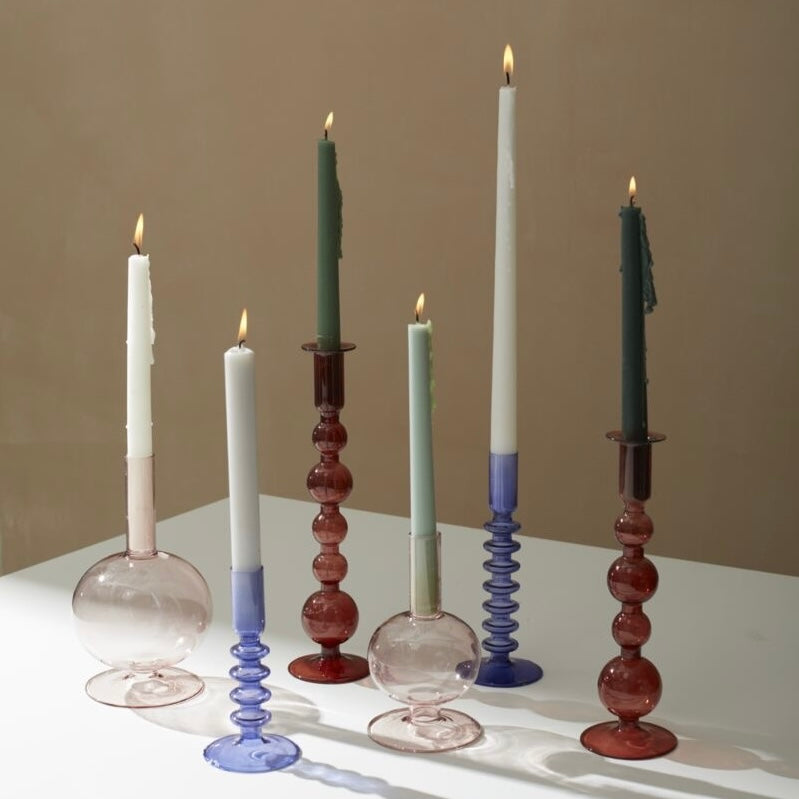 Glass Spool Candlestick Holder Small