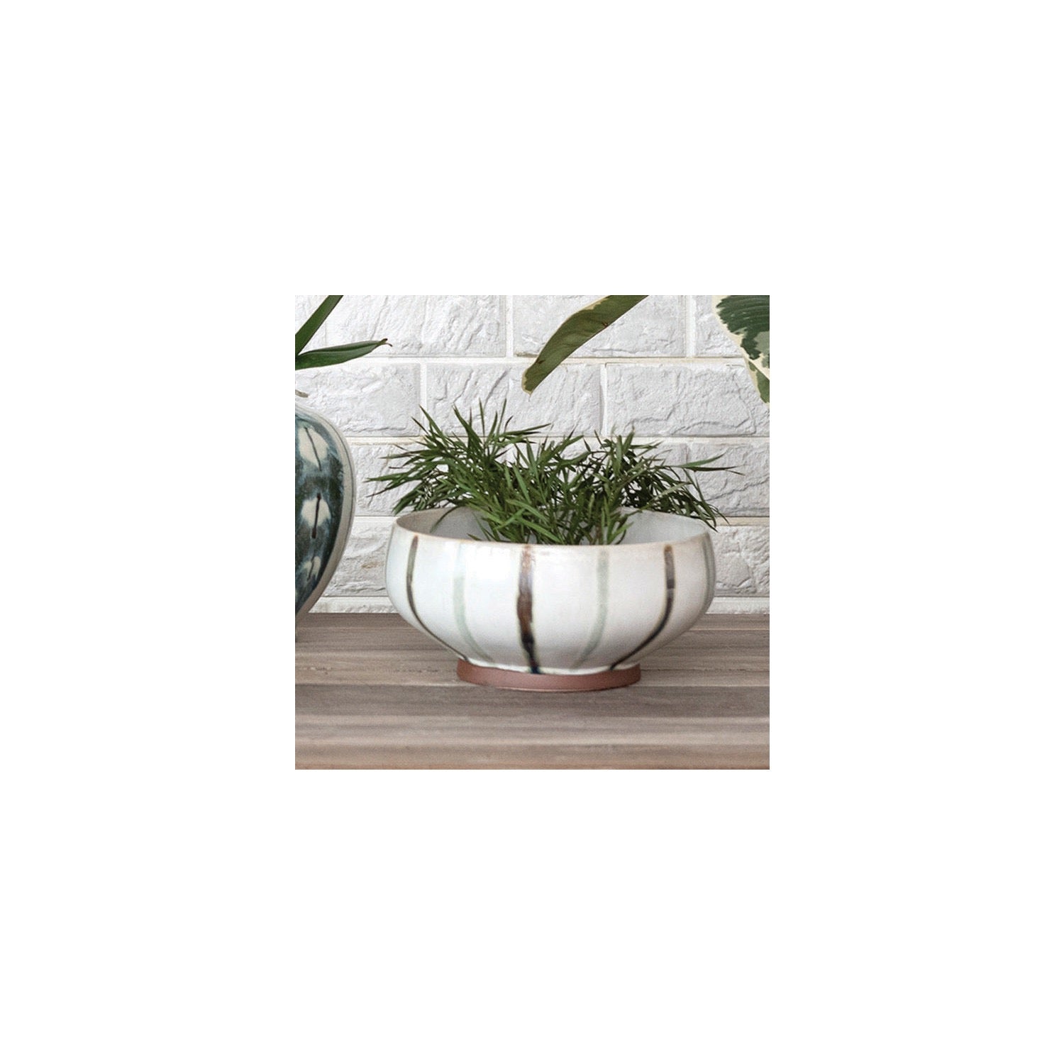 Green Candy Striped Bowl