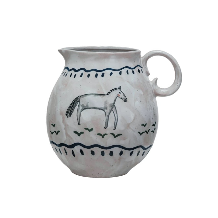 Primitive Horse Stoneware Pitcher