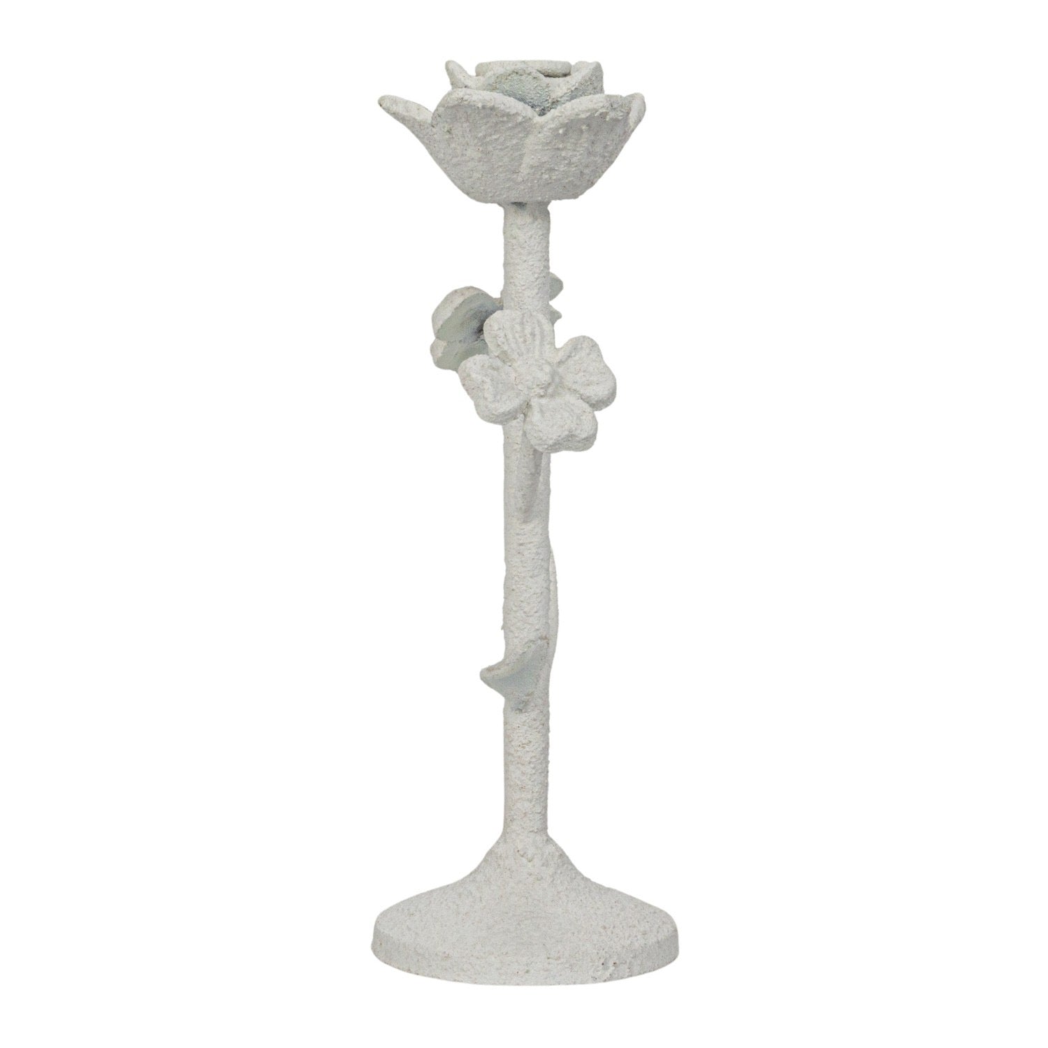 White Cast Metal Flower Candleholder