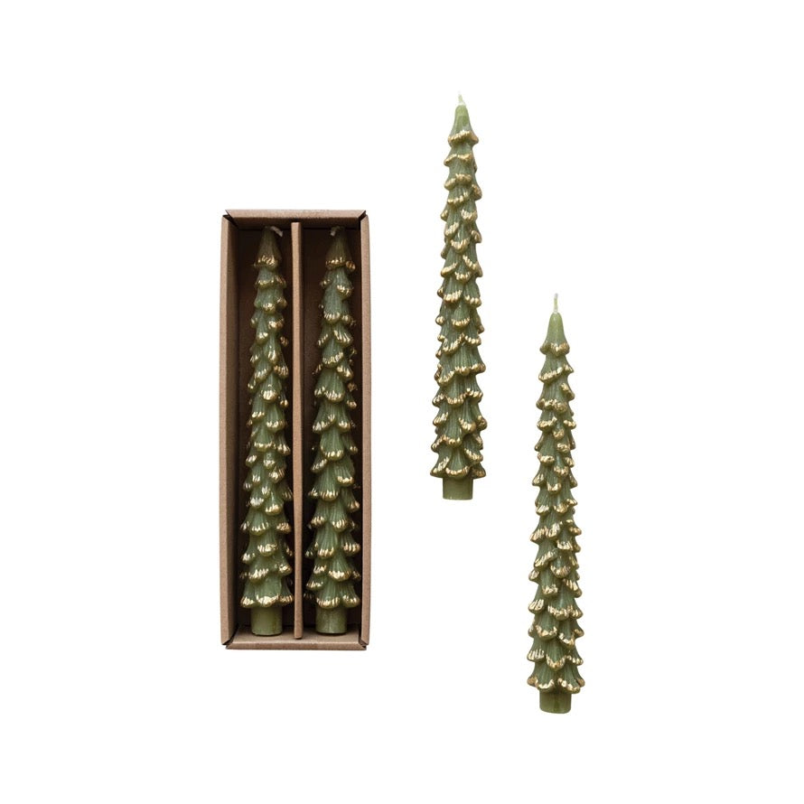 Evergreen Tree Tapered Candles - Set of 2