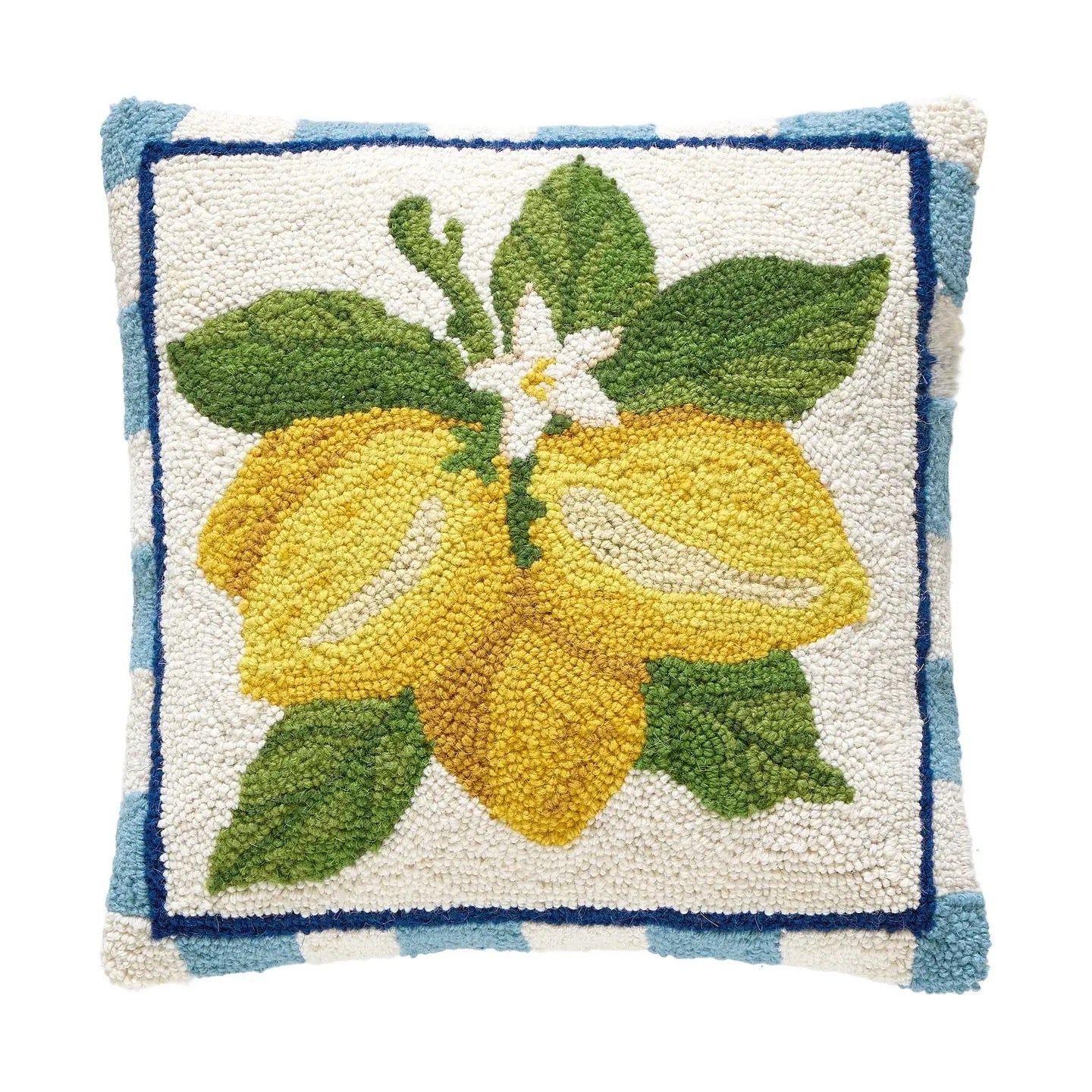 Decorative pillow with lemon design on a white background