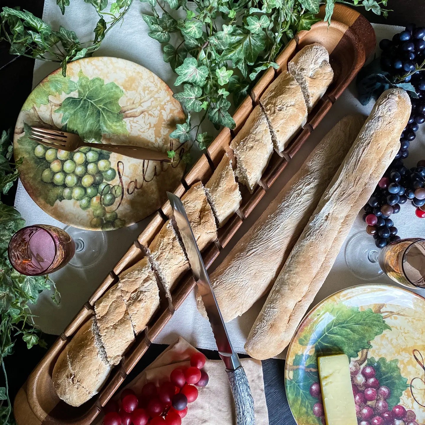 Oval Bread Board with Antler Knife