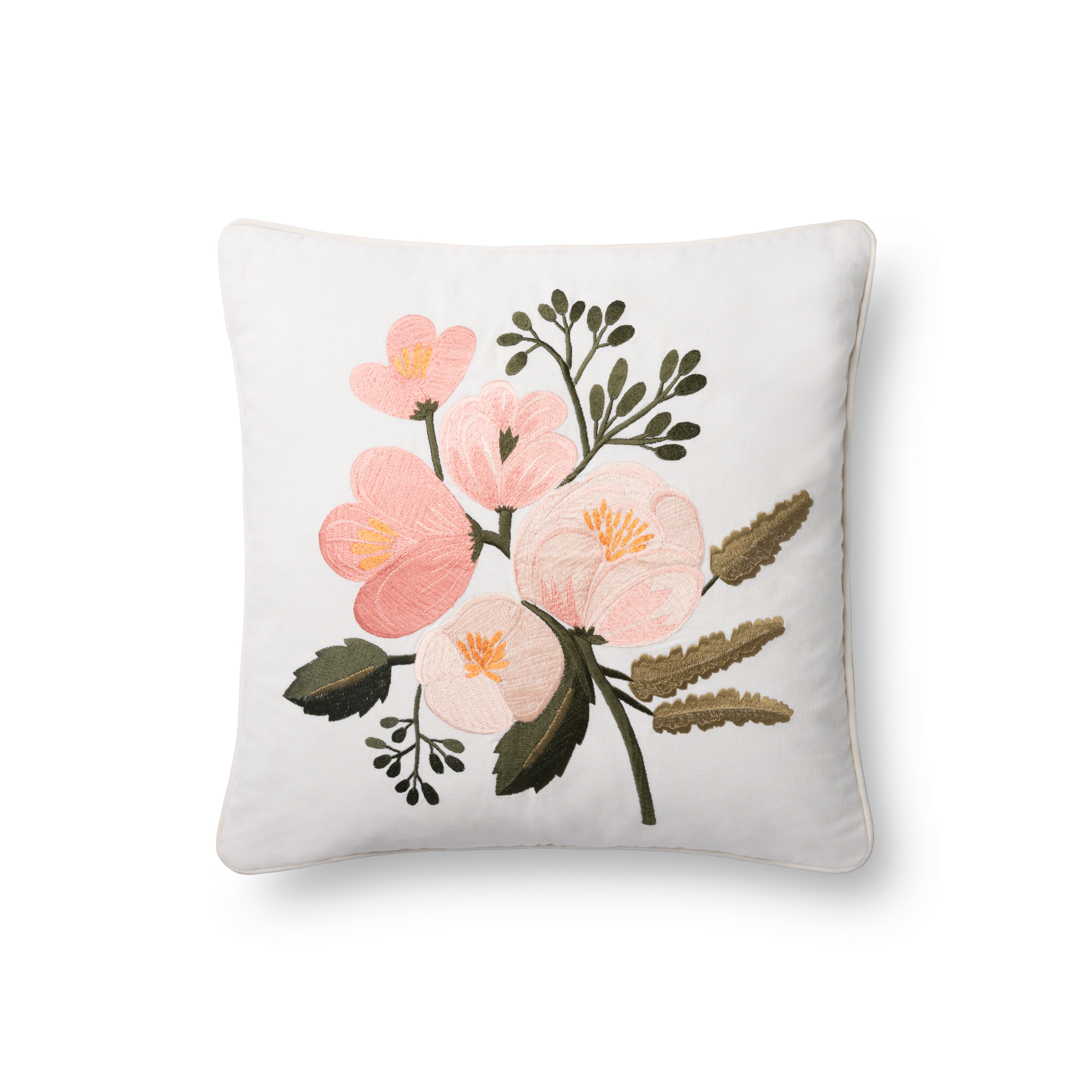 Botanical Embroidered Pillow in Rose by Rifle Paper Co. x Loloi