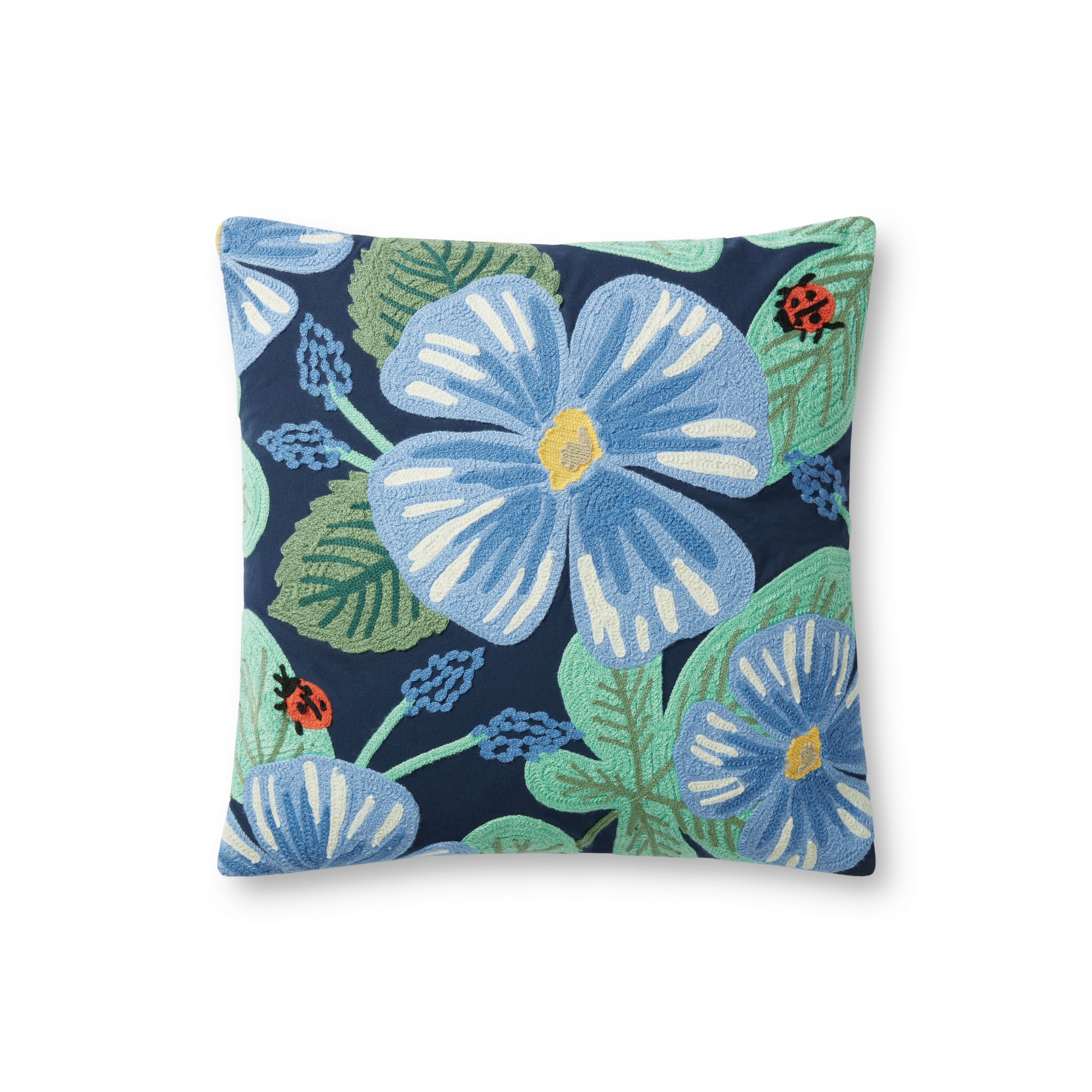 Blue Violet Embroidered Pillow in Navy by Rifle Paper Co. x Loloi
