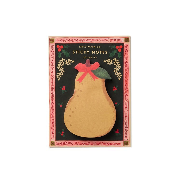 Decorative sticky notes with a pear design on a black background