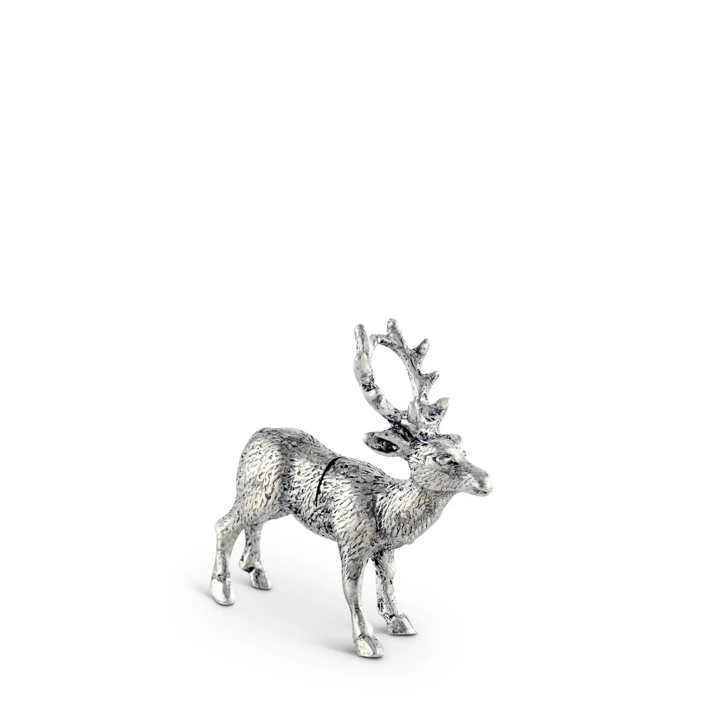 Silver deer figurine on a white background