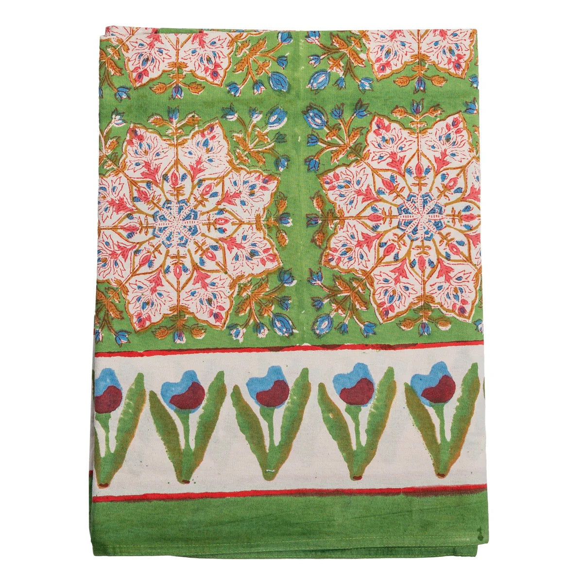 Folded fabric with floral patterns on a white background