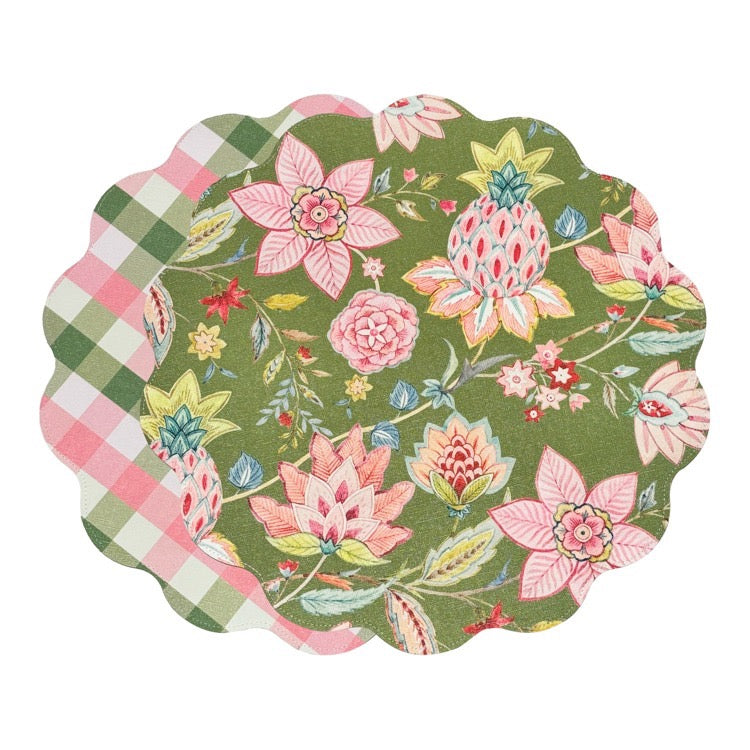 Floral and checkered patterned coaster on a white background