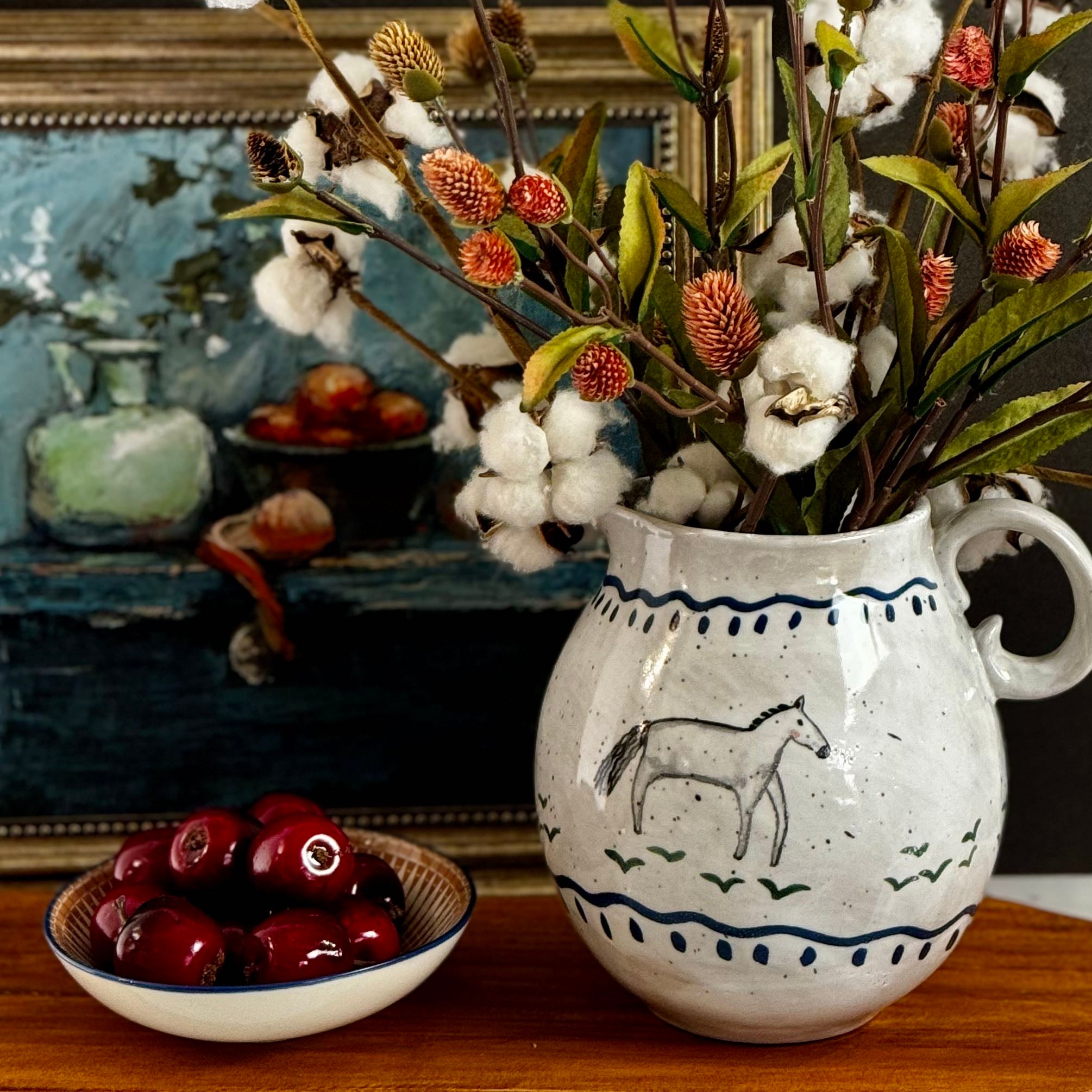 Primitive Horse Stoneware Pitcher