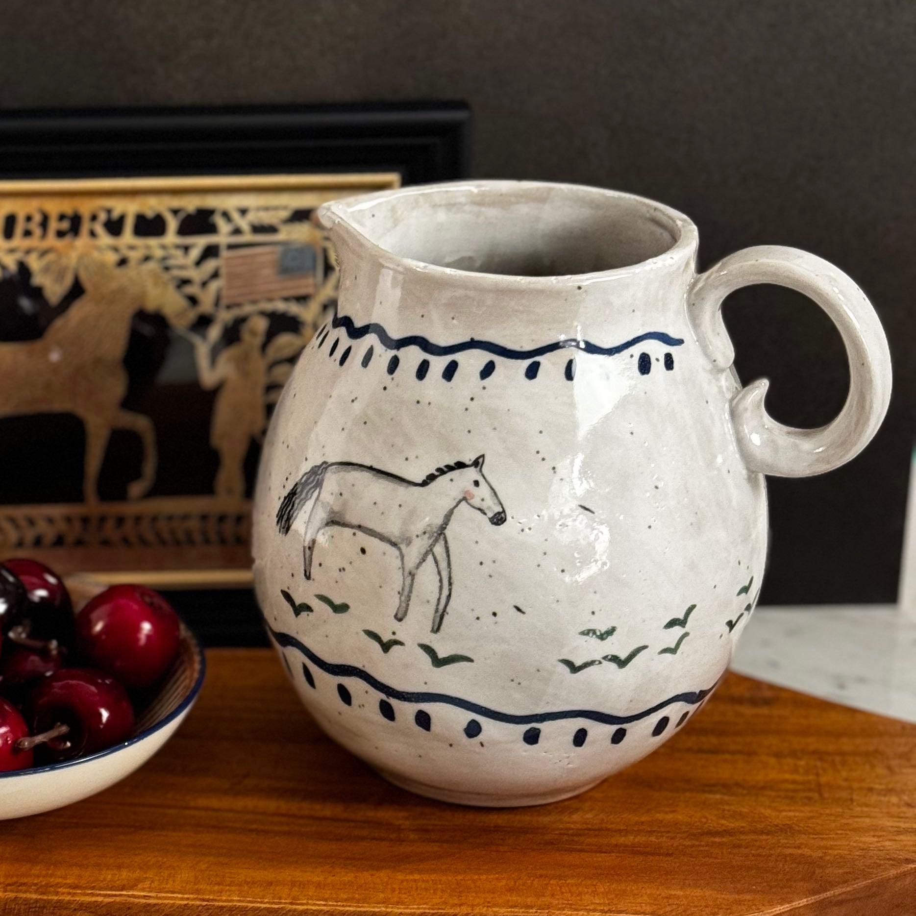 Primitive Horse Stoneware Pitcher