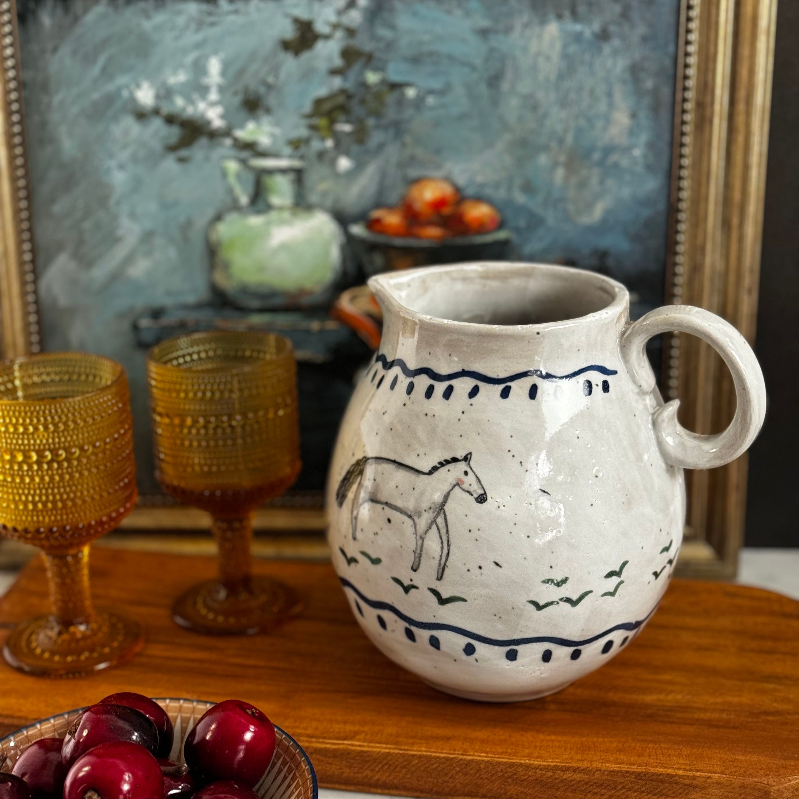 Primitive Horse Stoneware Pitcher