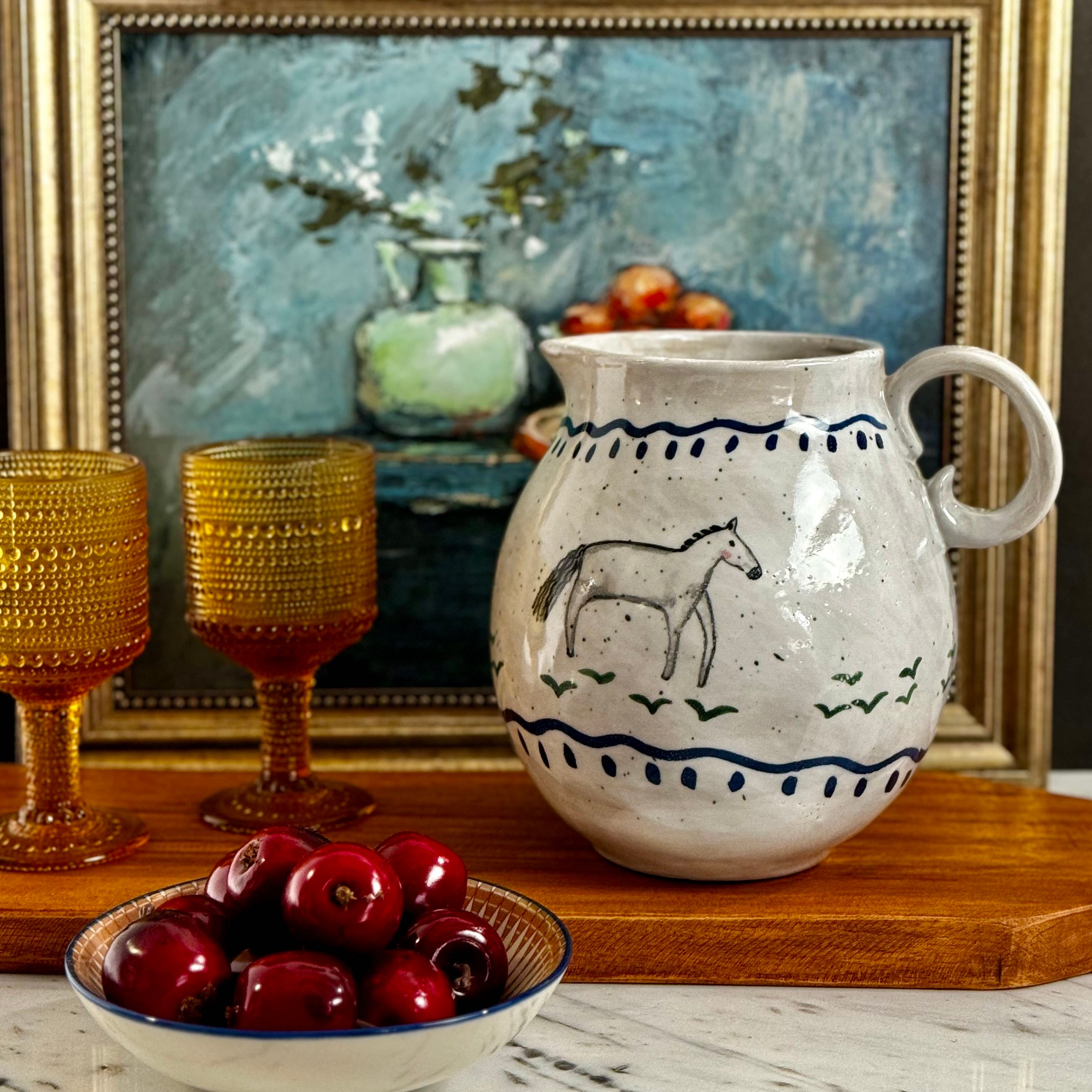 Primitive Horse Stoneware Pitcher