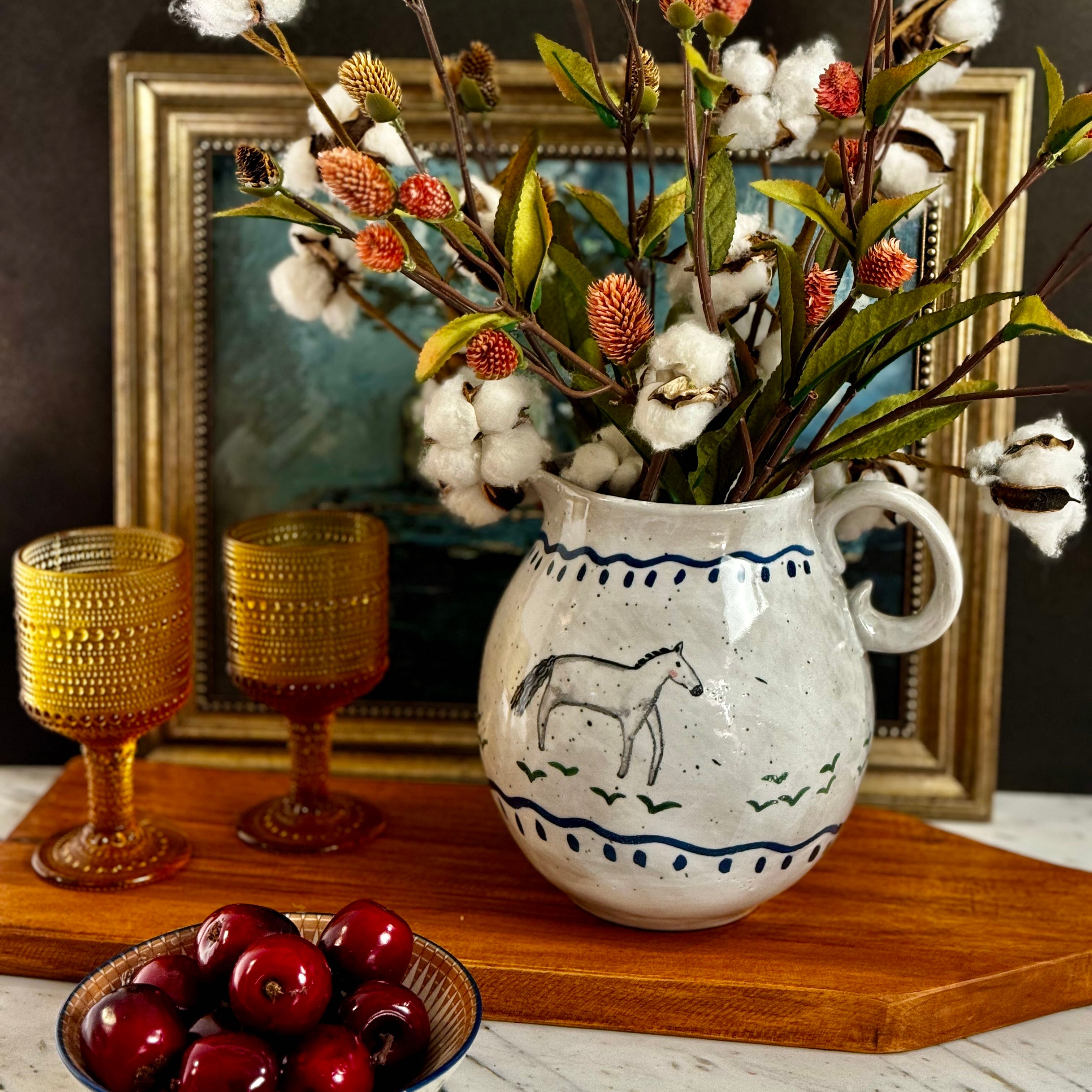 Primitive Horse Stoneware Pitcher