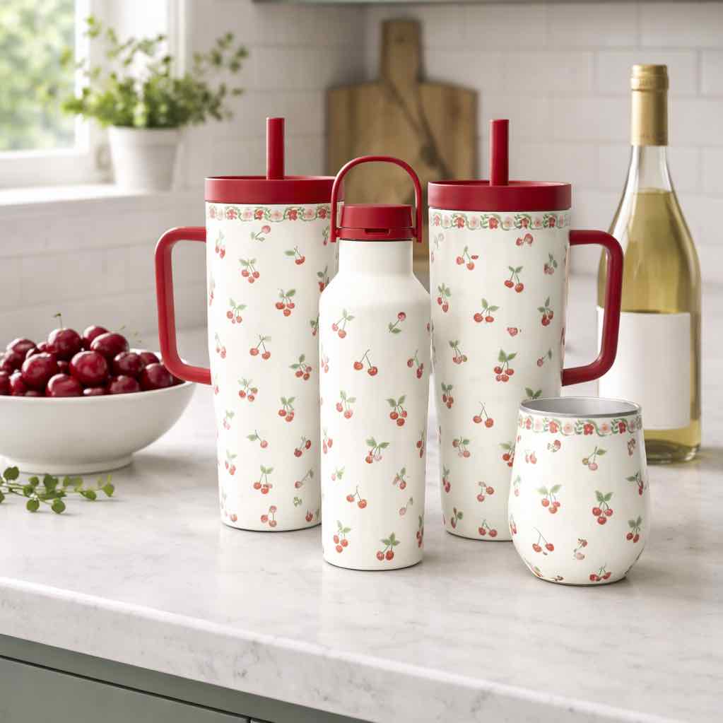 Rifle Paper Cherries 12oz Stemless Cup