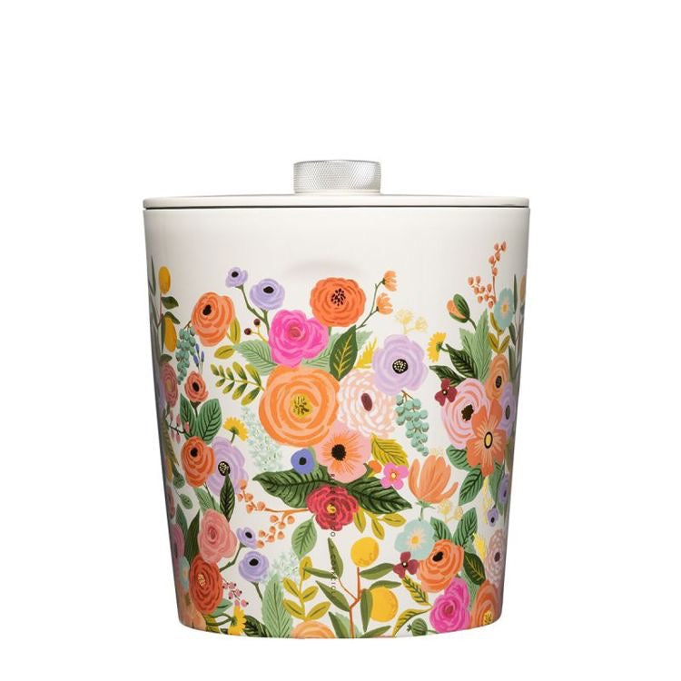 Floral-patterned container on a white background