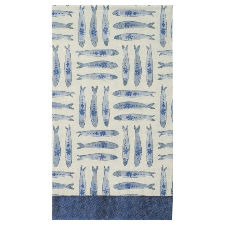 Rug with blue fish pattern on a white background