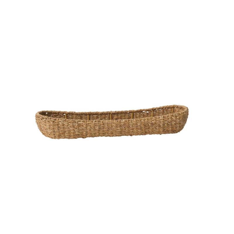 Woven brown basket on a white background