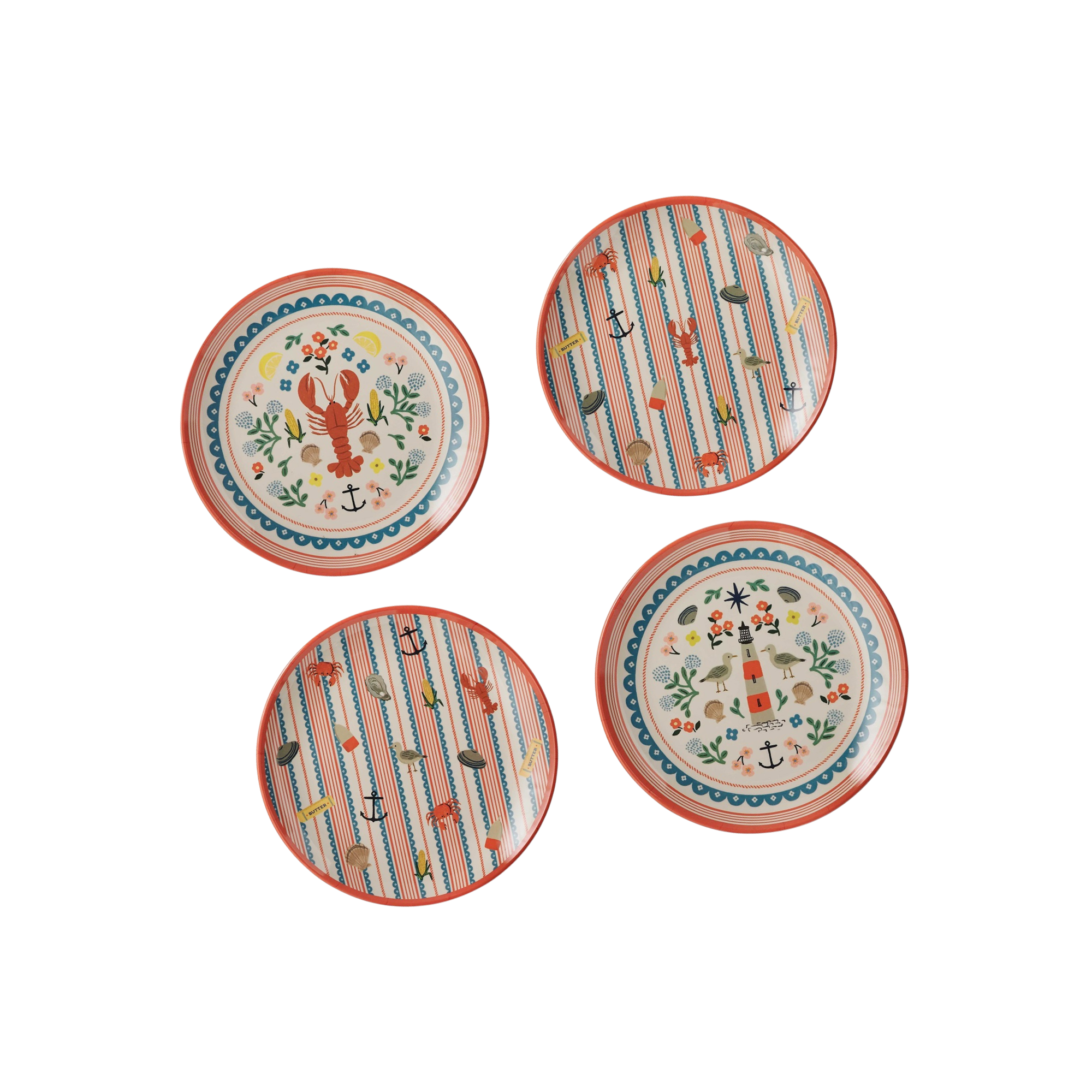 Seaside Melamine Dessert Plates - Set of 4