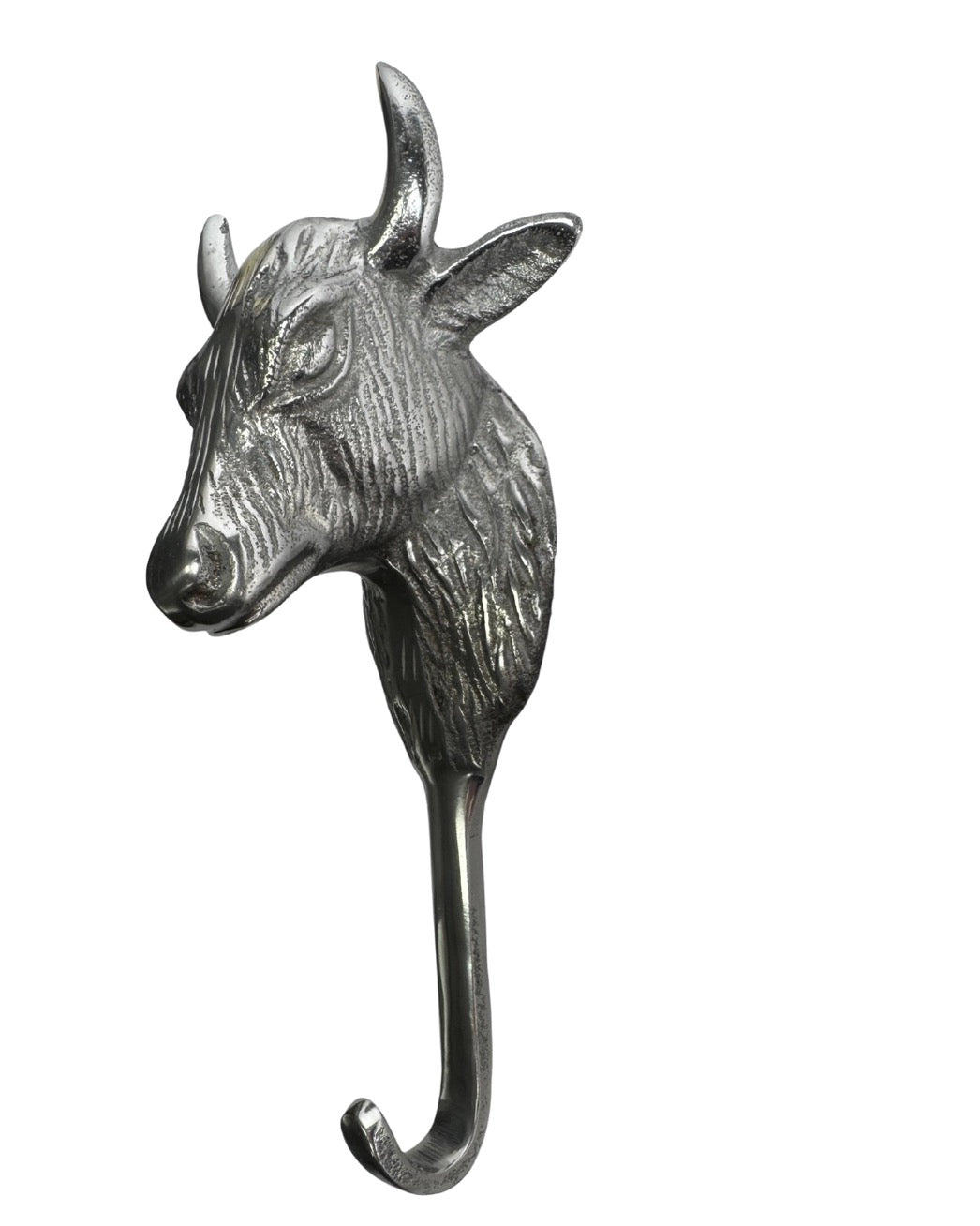 Metallic cow head hook on a white background