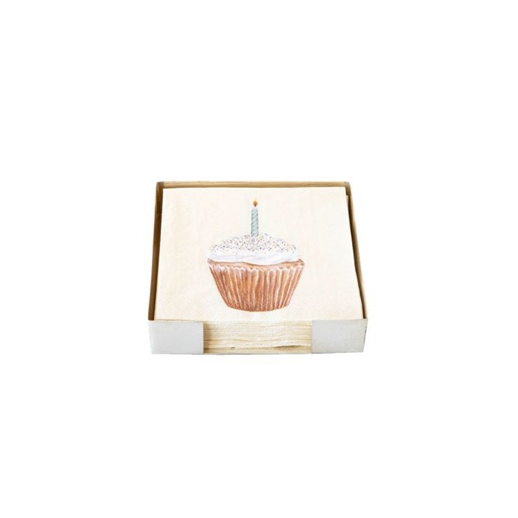 Small box with a cupcake illustration on a white background