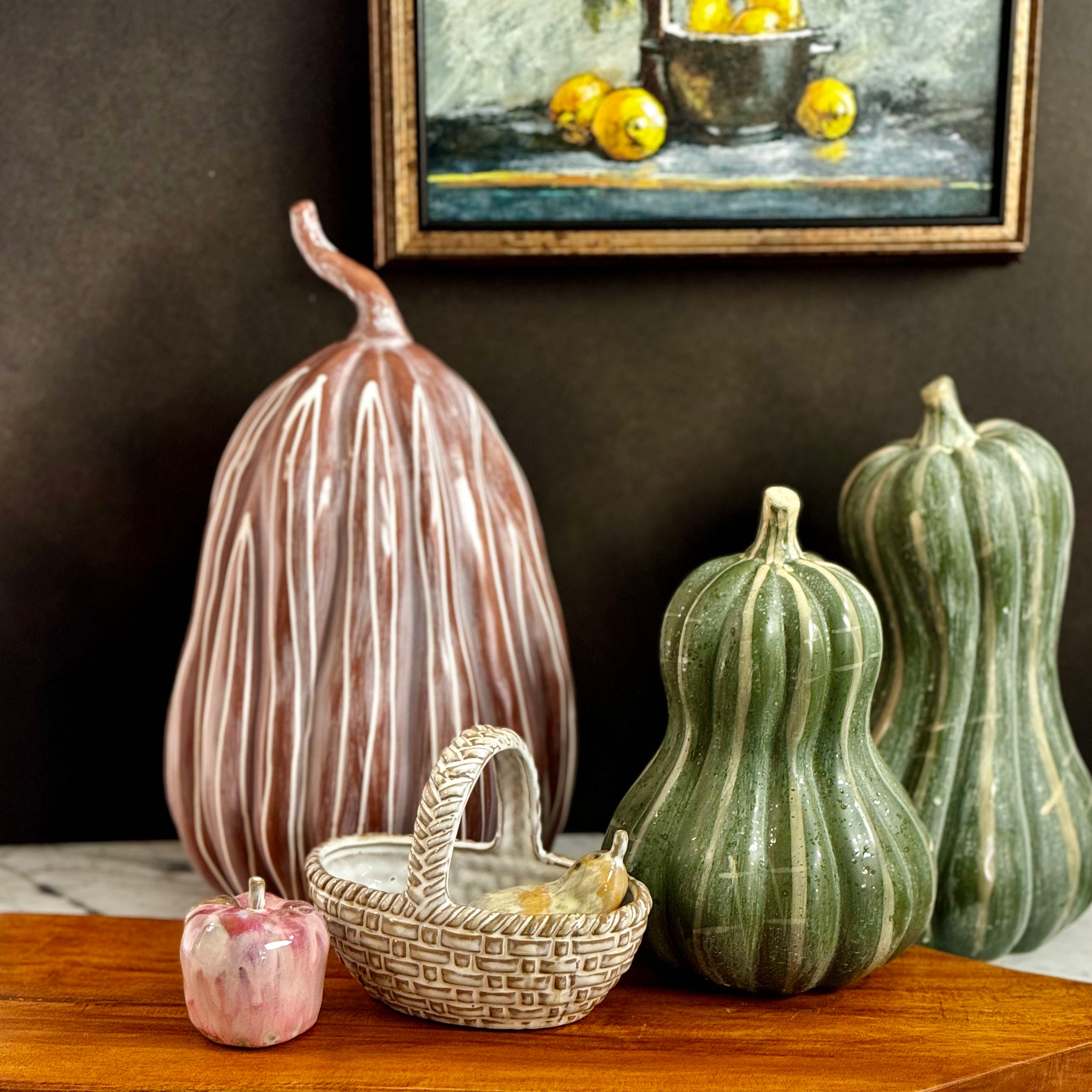 Stoneware Apple & Pear Salt and Pepper Shakers in Basket