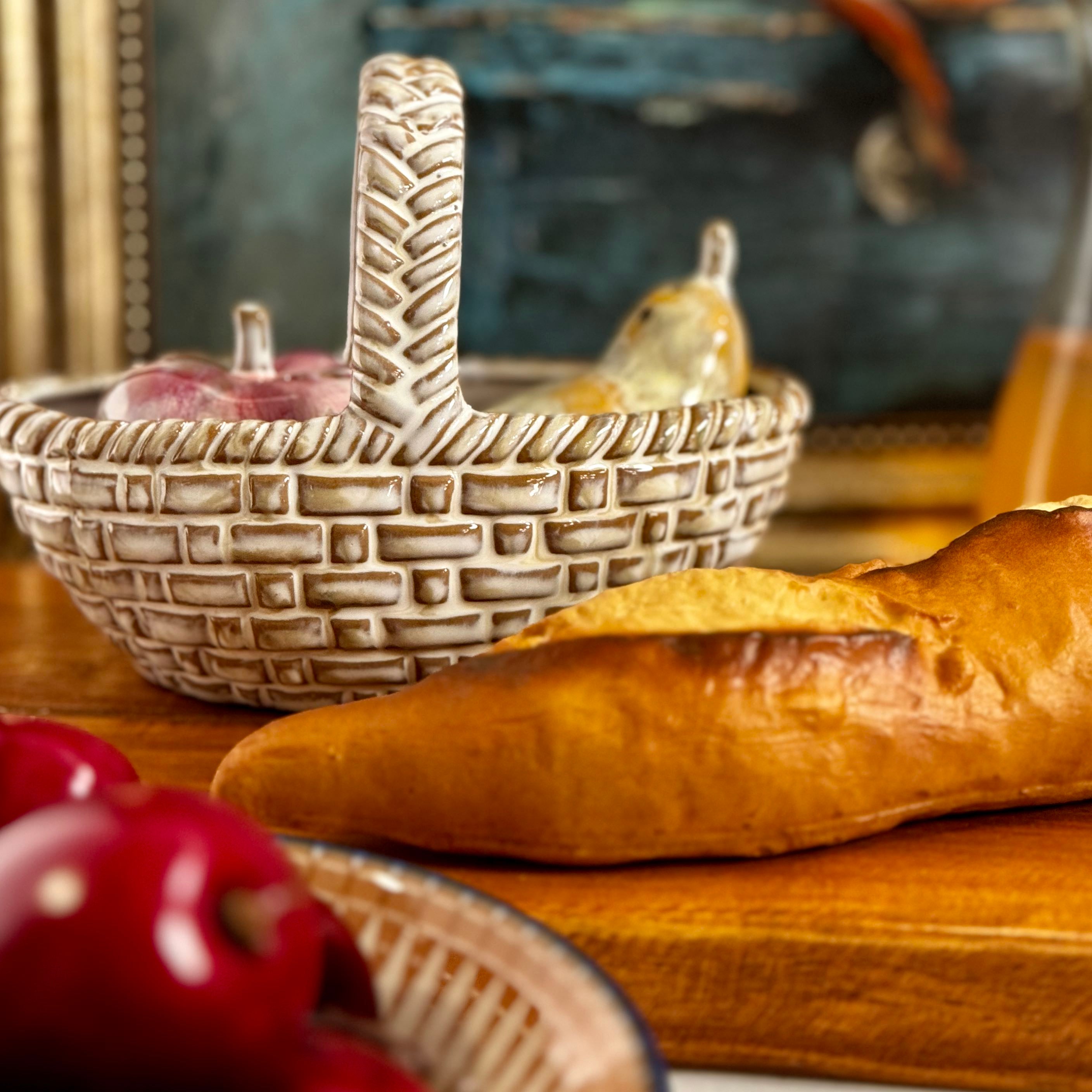 Stoneware Apple & Pear Salt and Pepper Shakers in Basket
