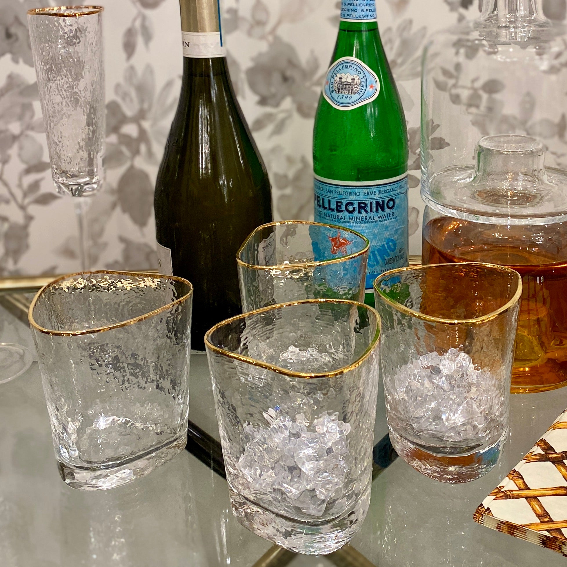 Triangular Double Old Fashioned Glass Trimmed in Gold