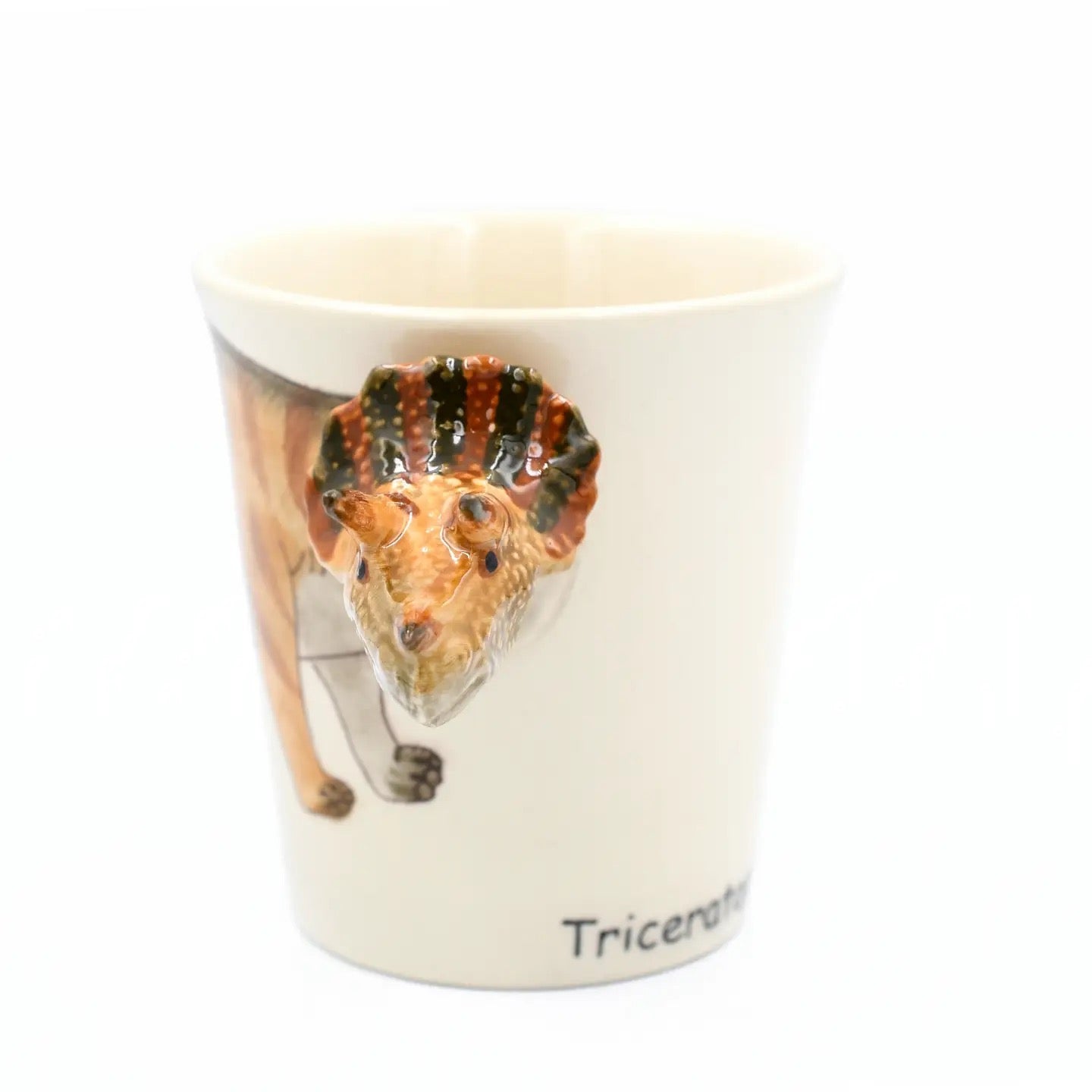 Mug with a triceratops design on a white background