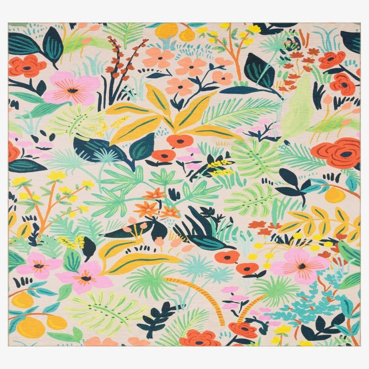 Colorful floral and leaf pattern on a white background