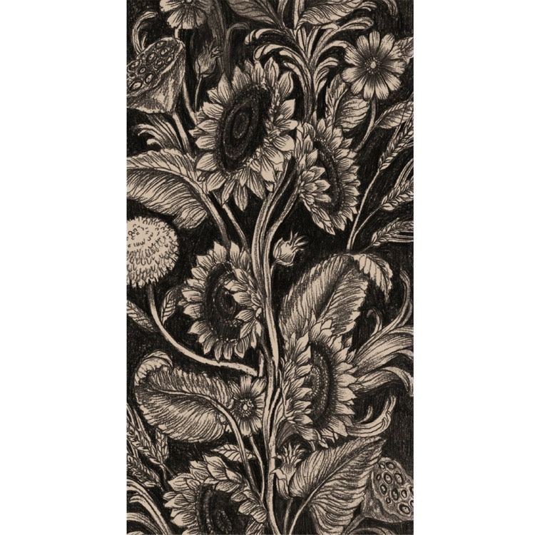 Floral pattern with sunflowers on a black background