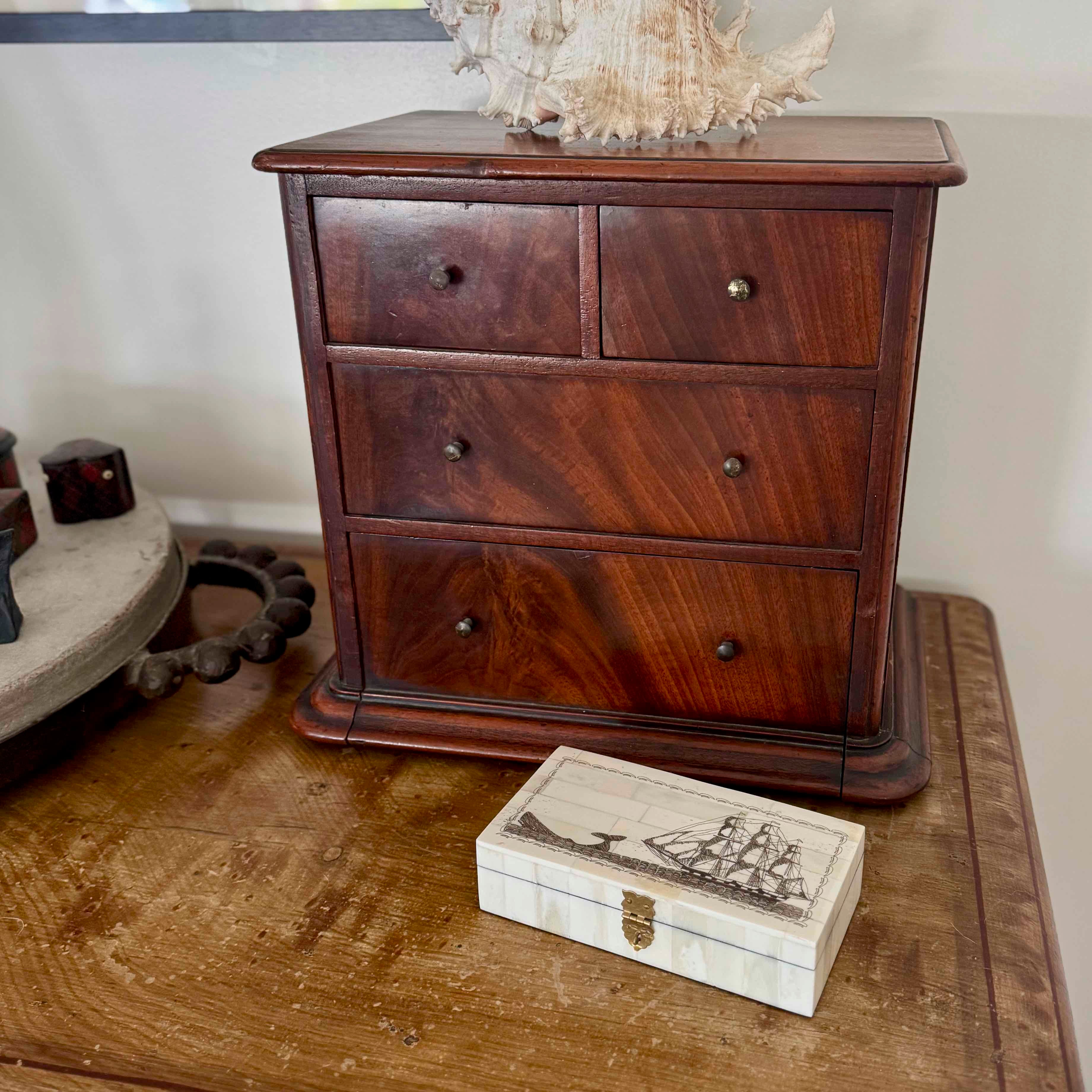 Whale Chase Scrimshaw Bone Box