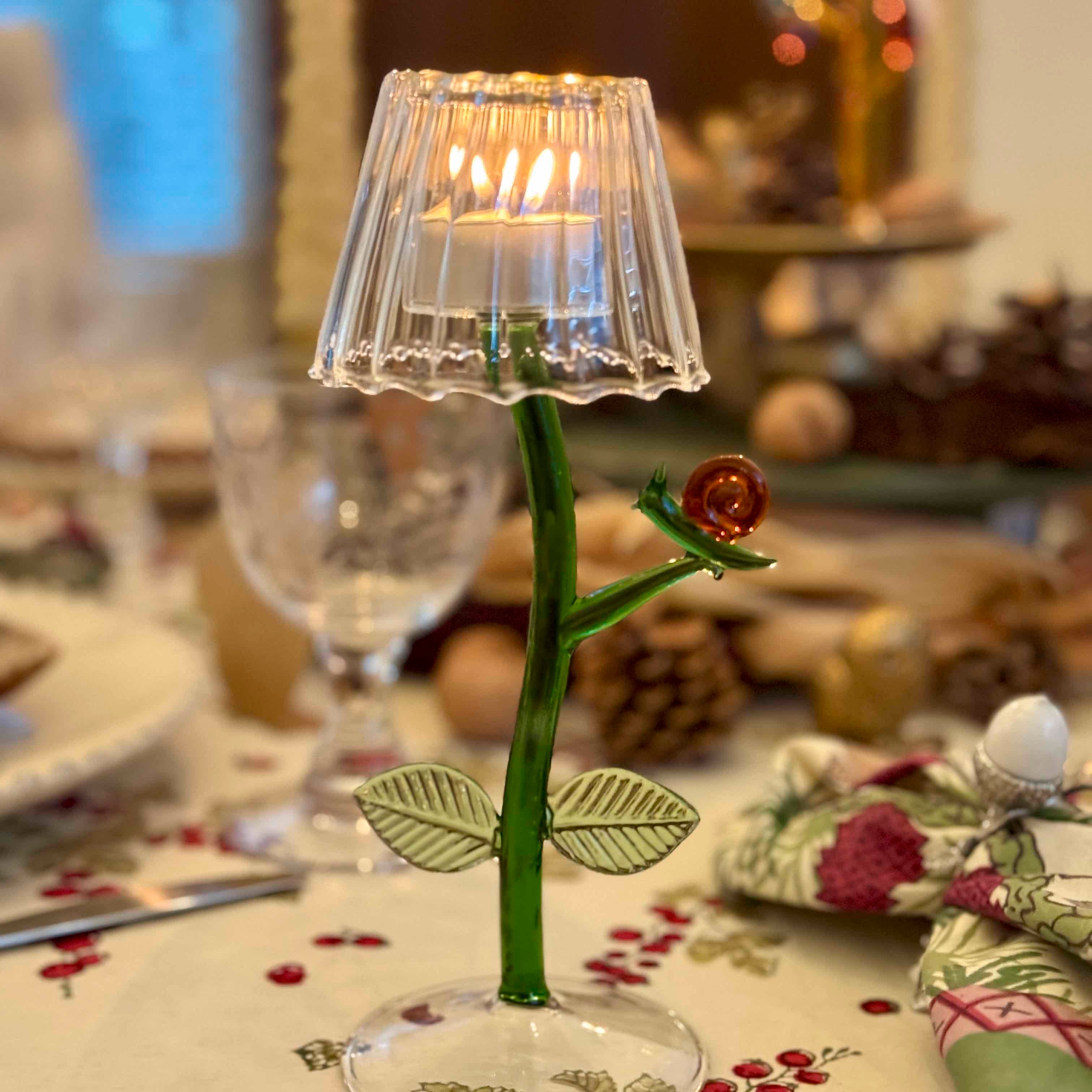 Decorative lamp with a rose design on a table setting