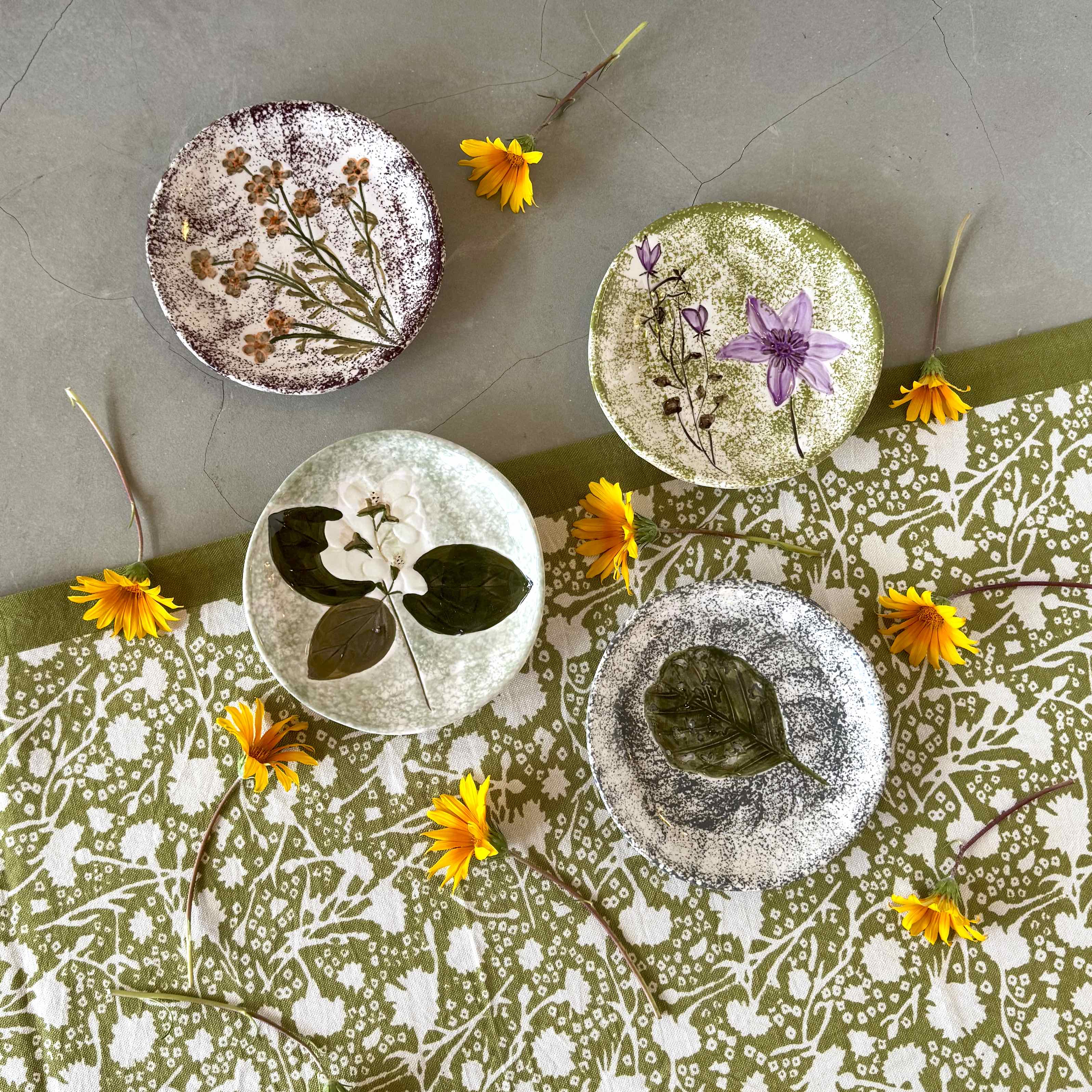 Flower Embossed Accent Plates - Set of 4