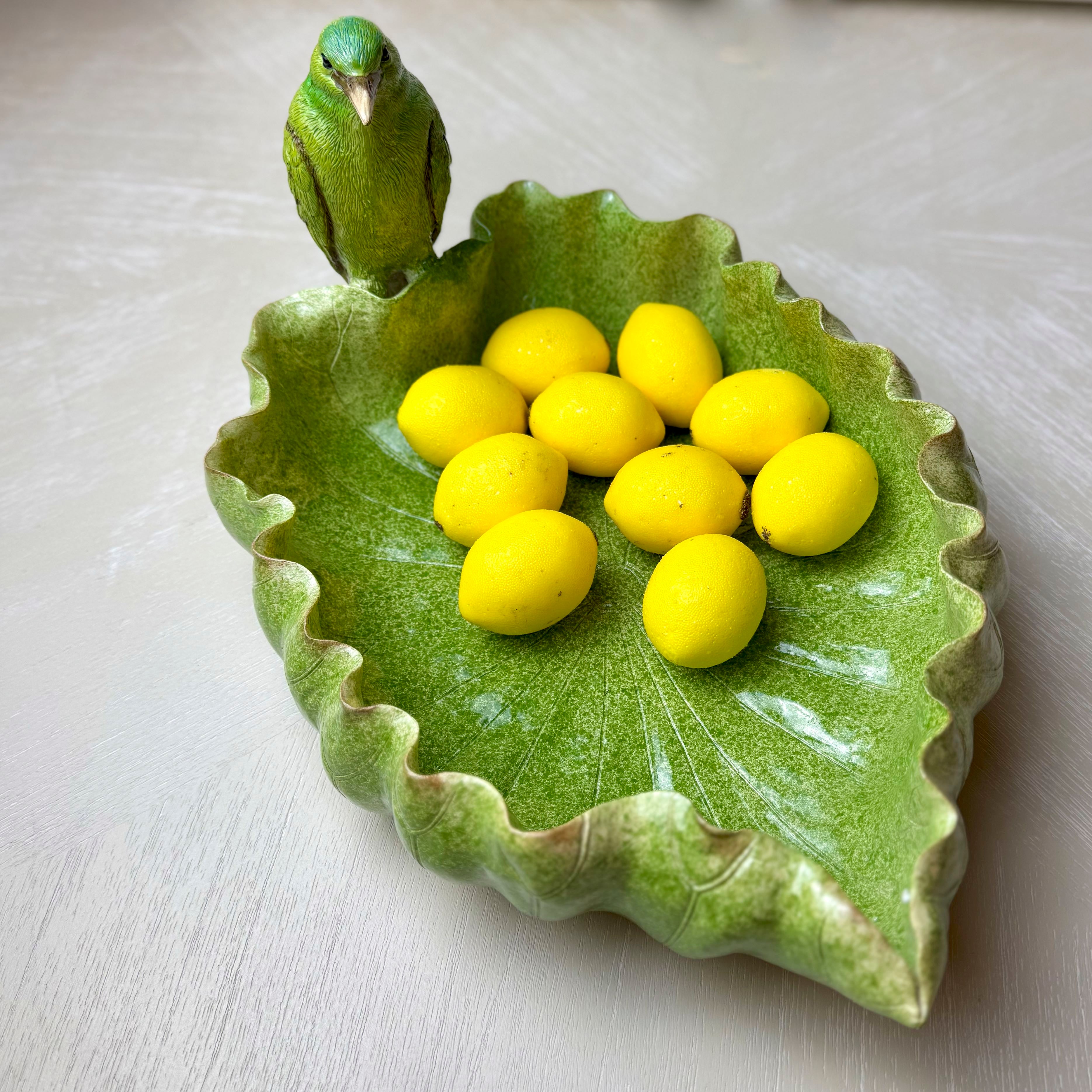 Green Leaf Bowl with Bird