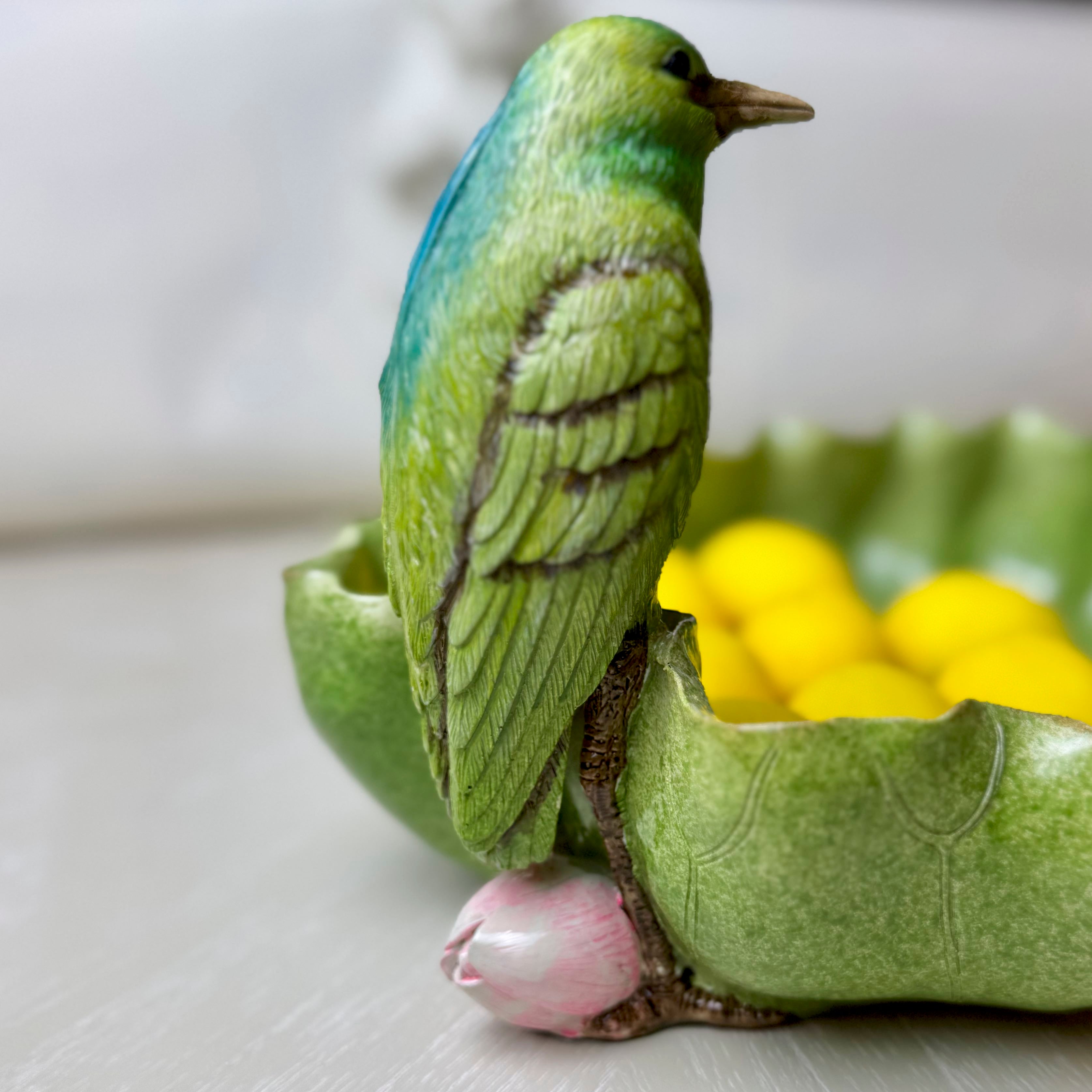 Green Leaf Bowl with Bird