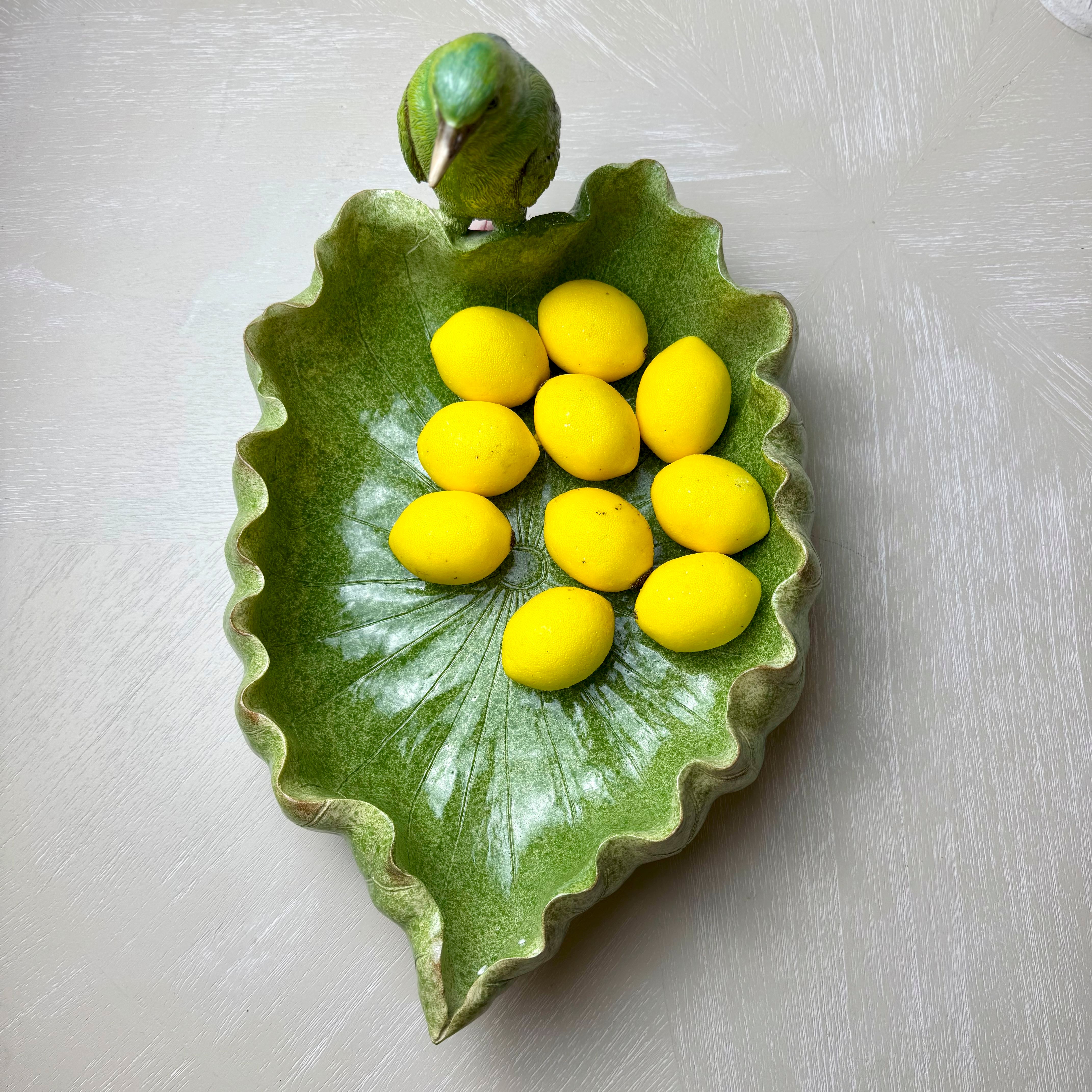 Green Leaf Bowl with Bird