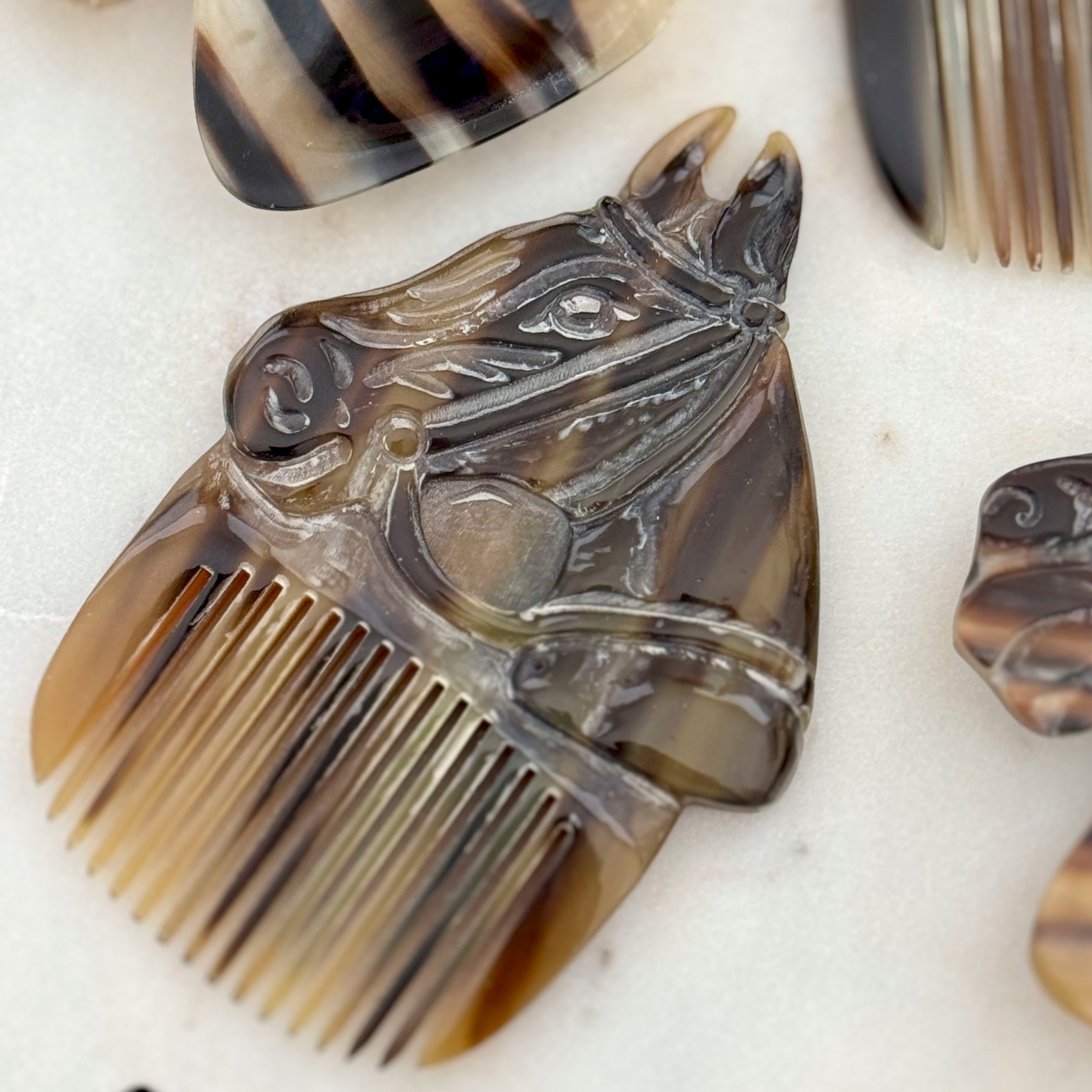 Horn Carved Horse Hair Comb