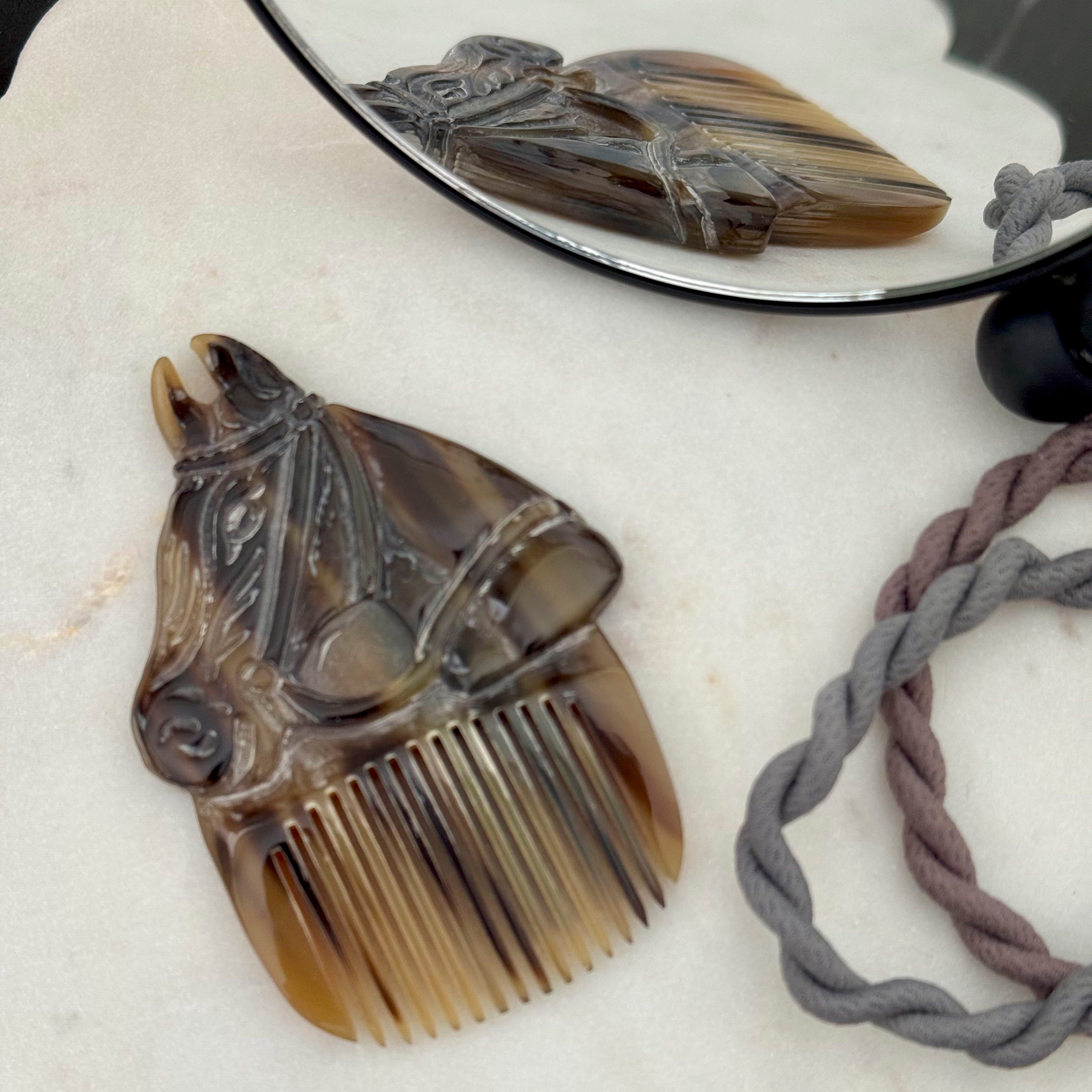 Horn Carved Horse Hair Comb