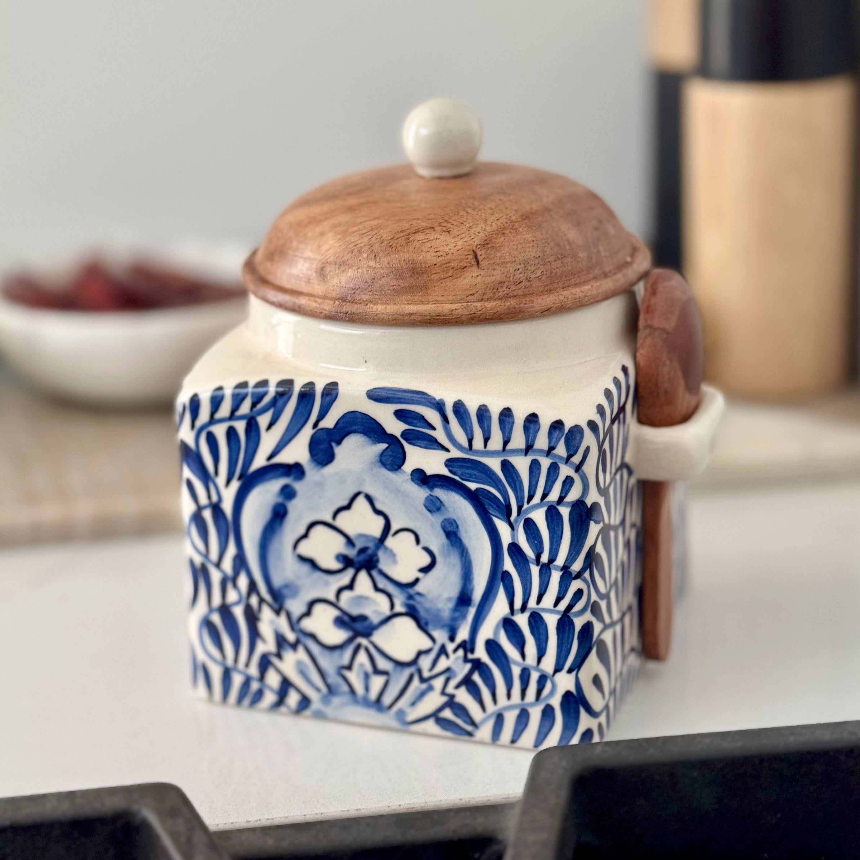 Blue Floral Spice Canister