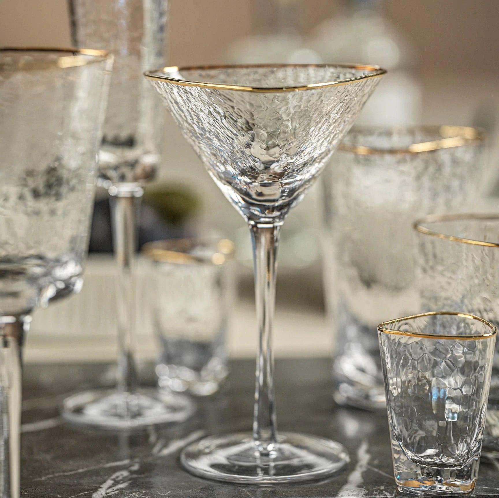 Gold Rim Triangular Martini Glass