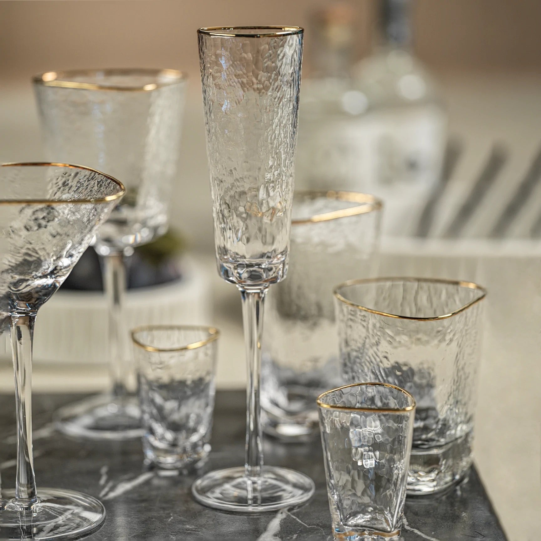 Triangular Champagne Flute with Gold Rim